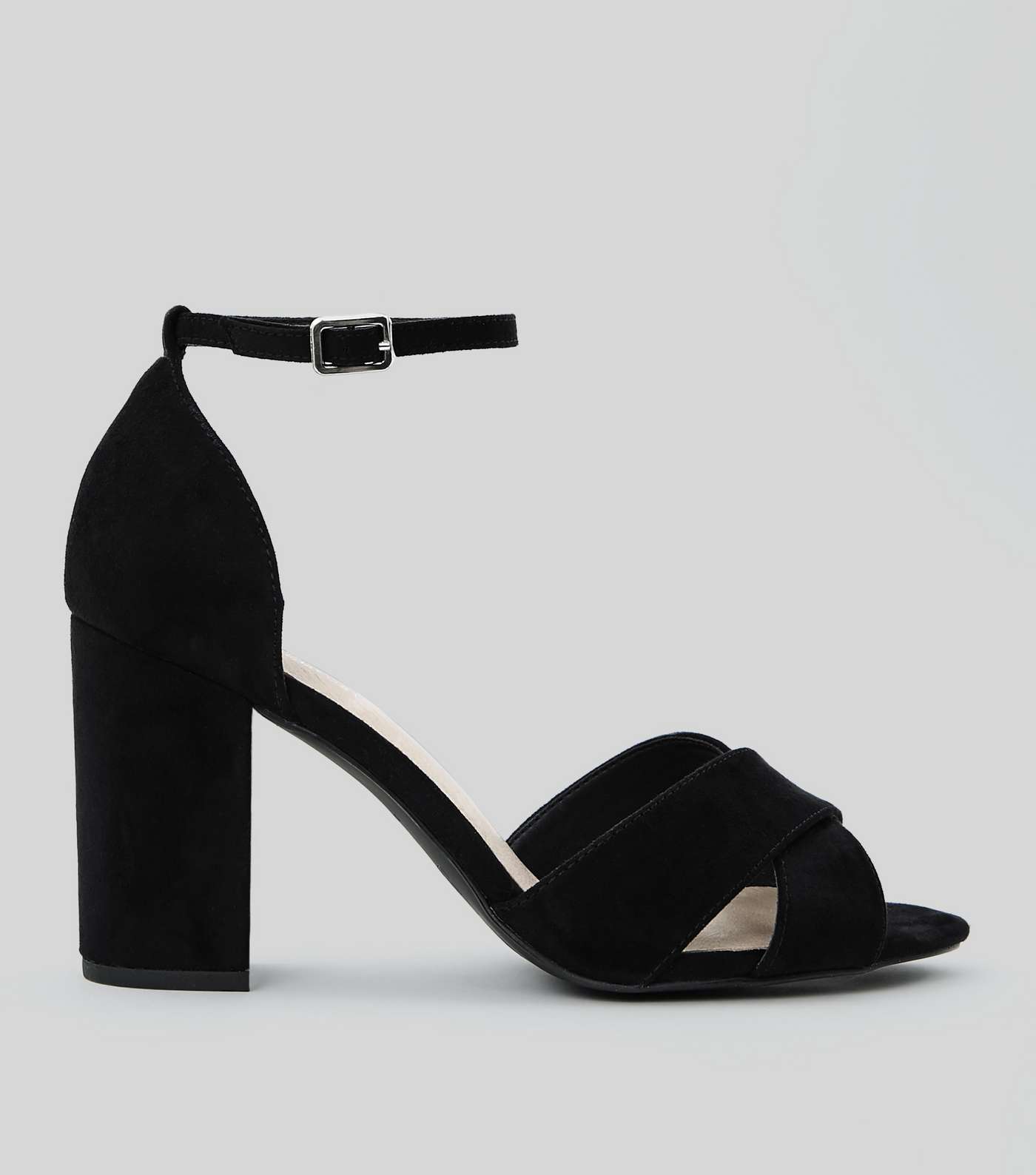 Wide Fit Black Comfort Suedette Cross Strap Sandals