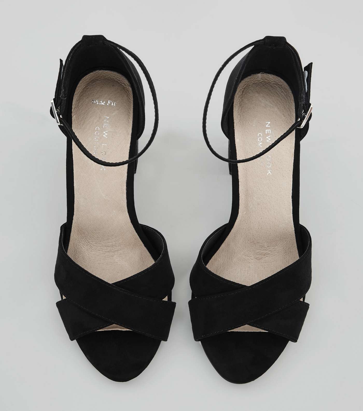 Wide Fit Black Comfort Suedette Cross Strap Sandals Image 5