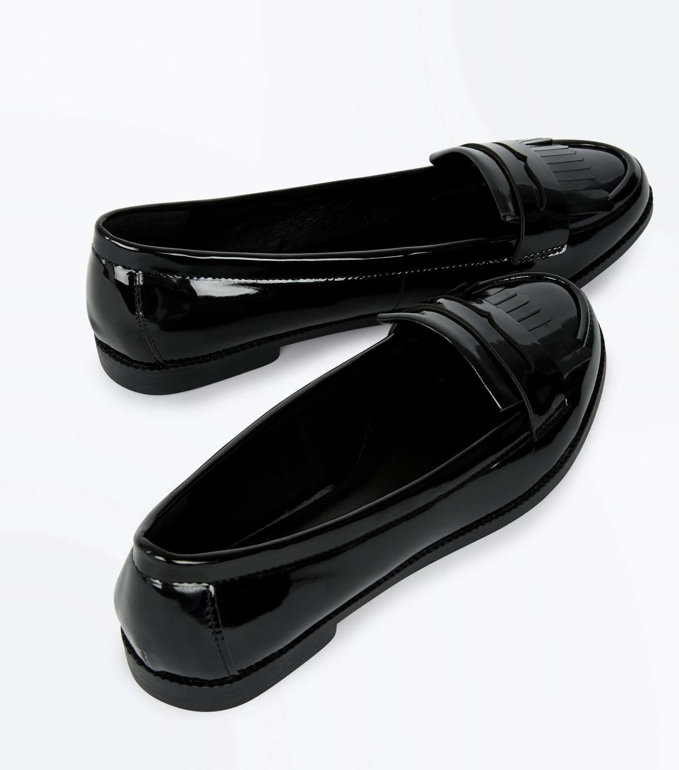 Black Patent Fringe Trim Loafers Image 5