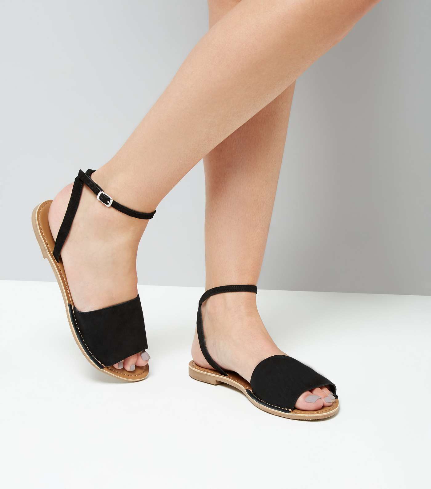Black Suede Ankle Strap Sandals Image 2