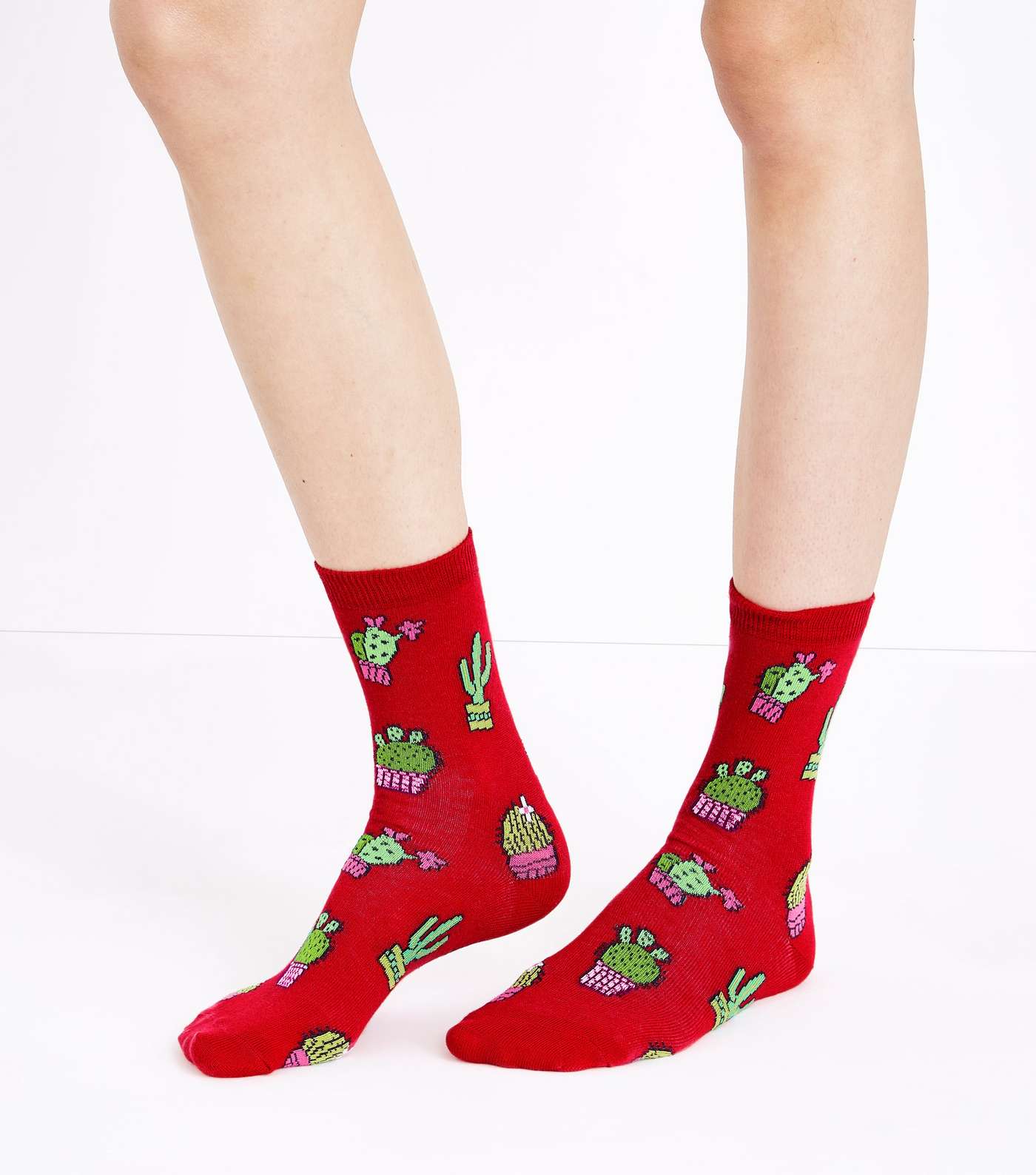 Red Cactus Pattern Socks Image 2