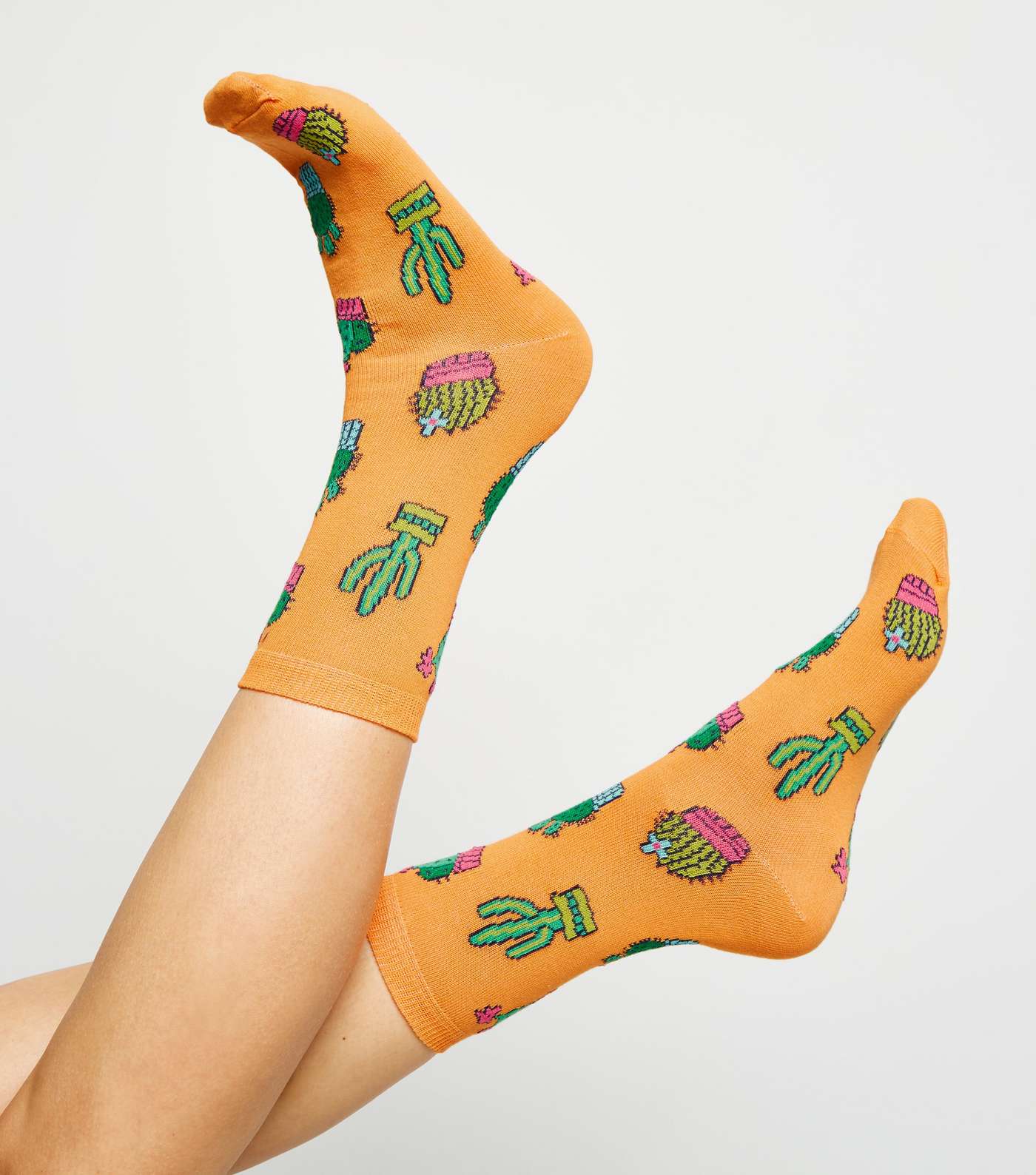 Orange Cactus Pattern Socks Image 2