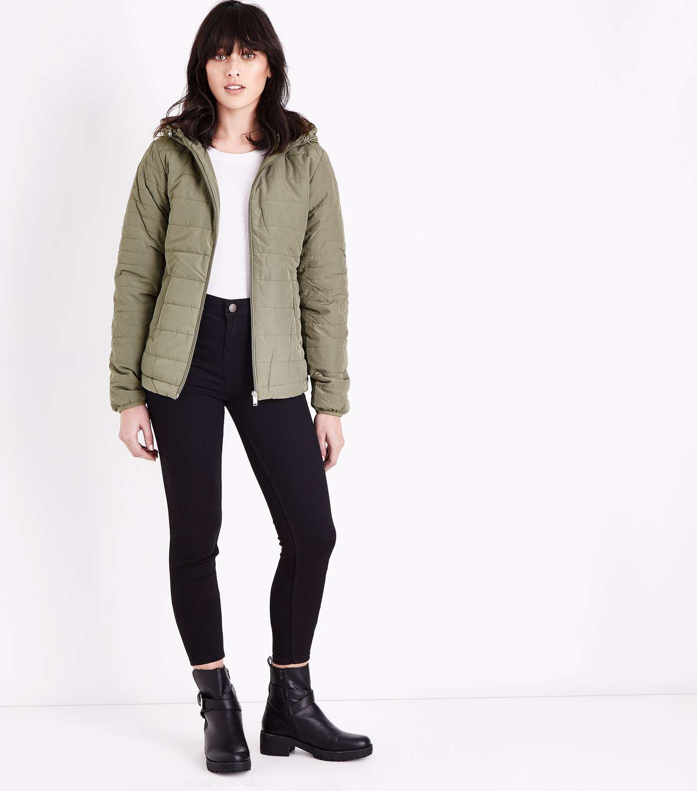 Olive Green Hooded Puffer Jacket  Image 2