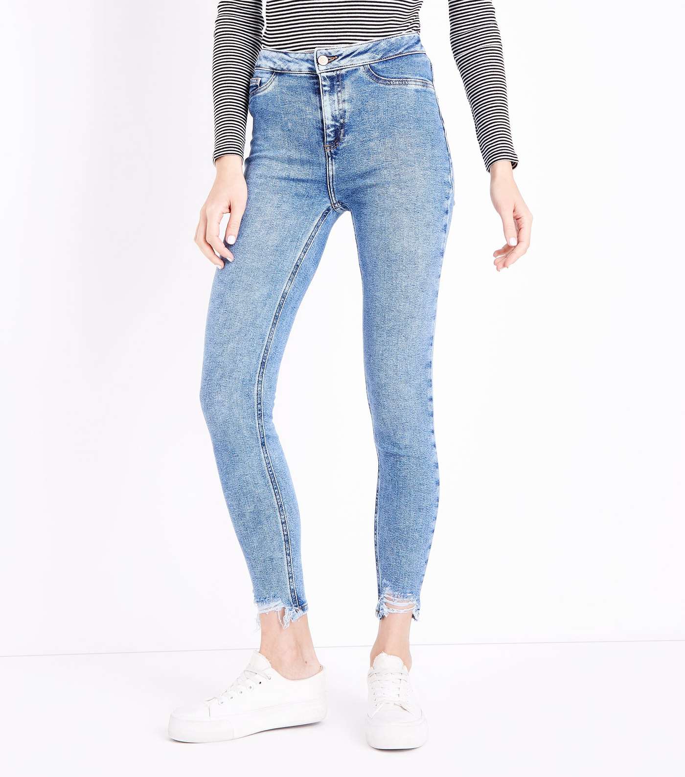 Blue Fray Hem High Waist Super Skinny Hallie Jeans Image 2