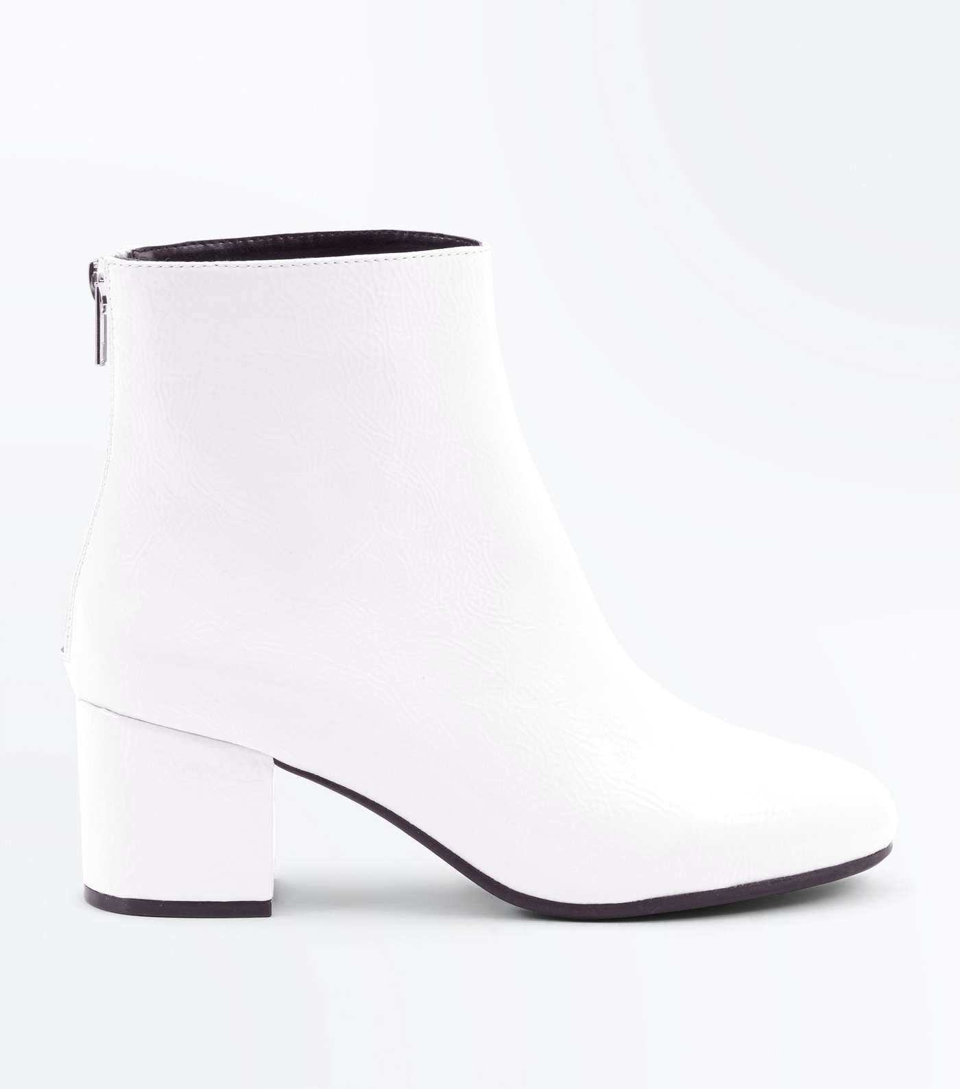 Wide Fit White Patent Block Heel Ankle Boots