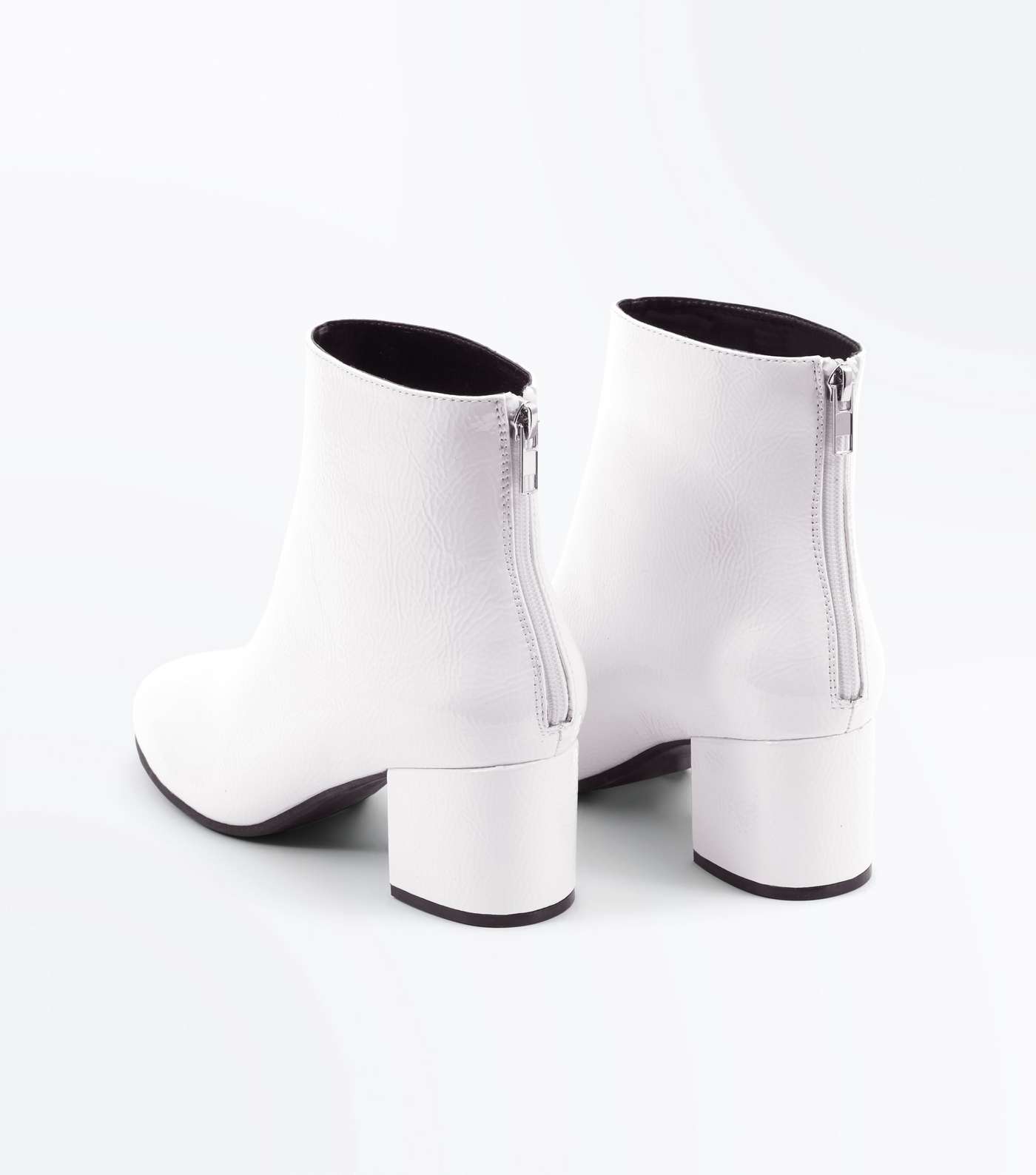 Wide Fit White Patent Block Heel Ankle Boots Image 3
