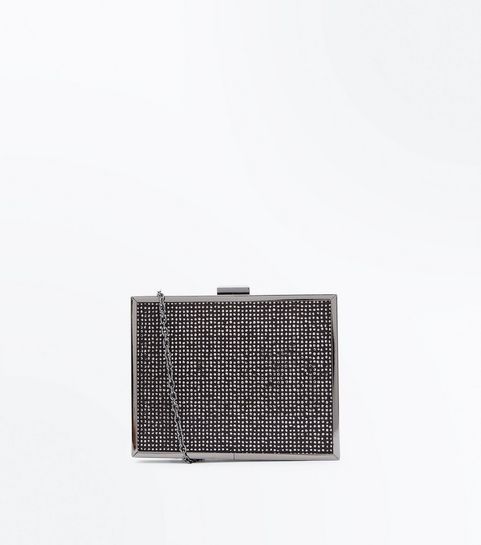 Black Studded Box Clutch Bag