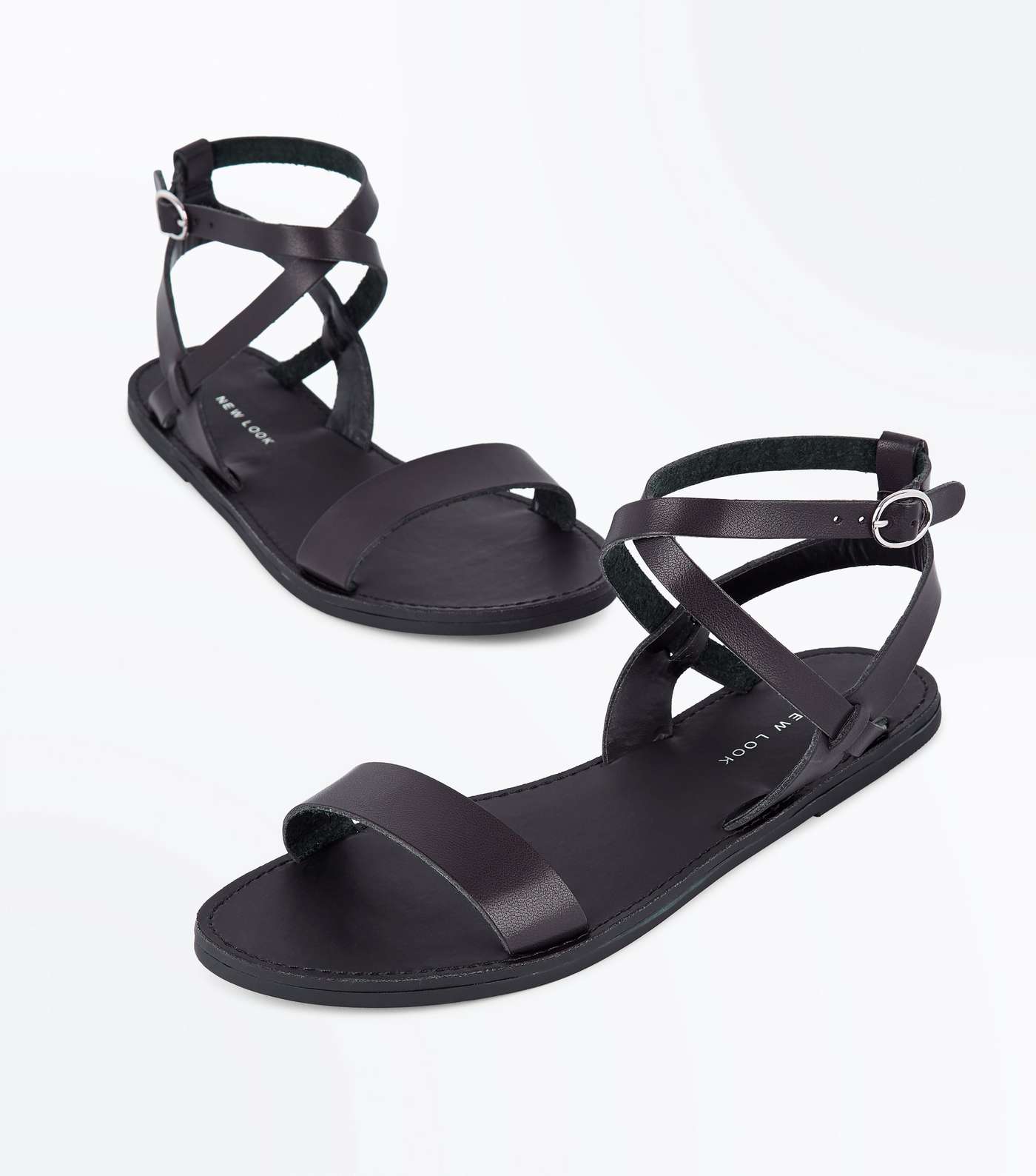 Black Ankle Cross Strap Sandals Image 4