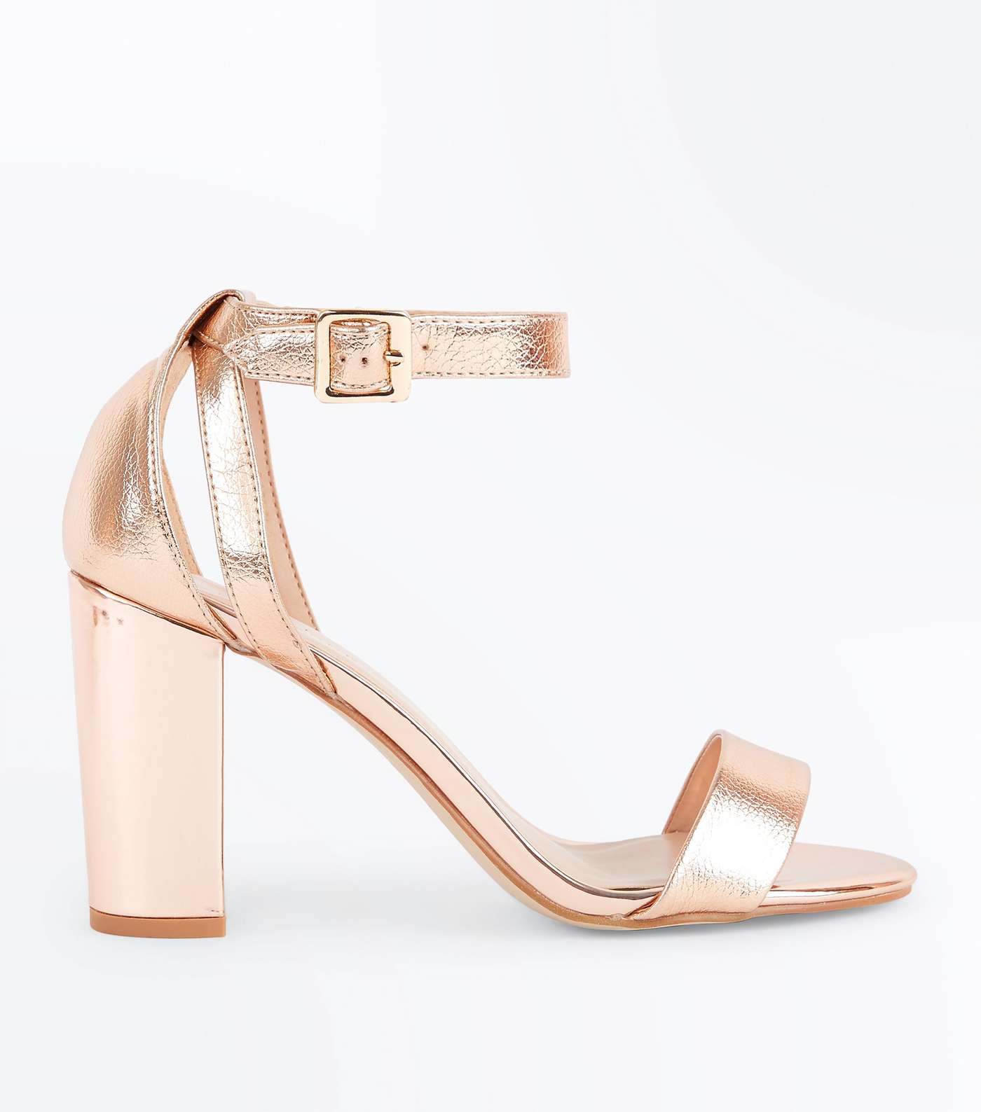 Rose Gold Metallic Block Heel Sandals