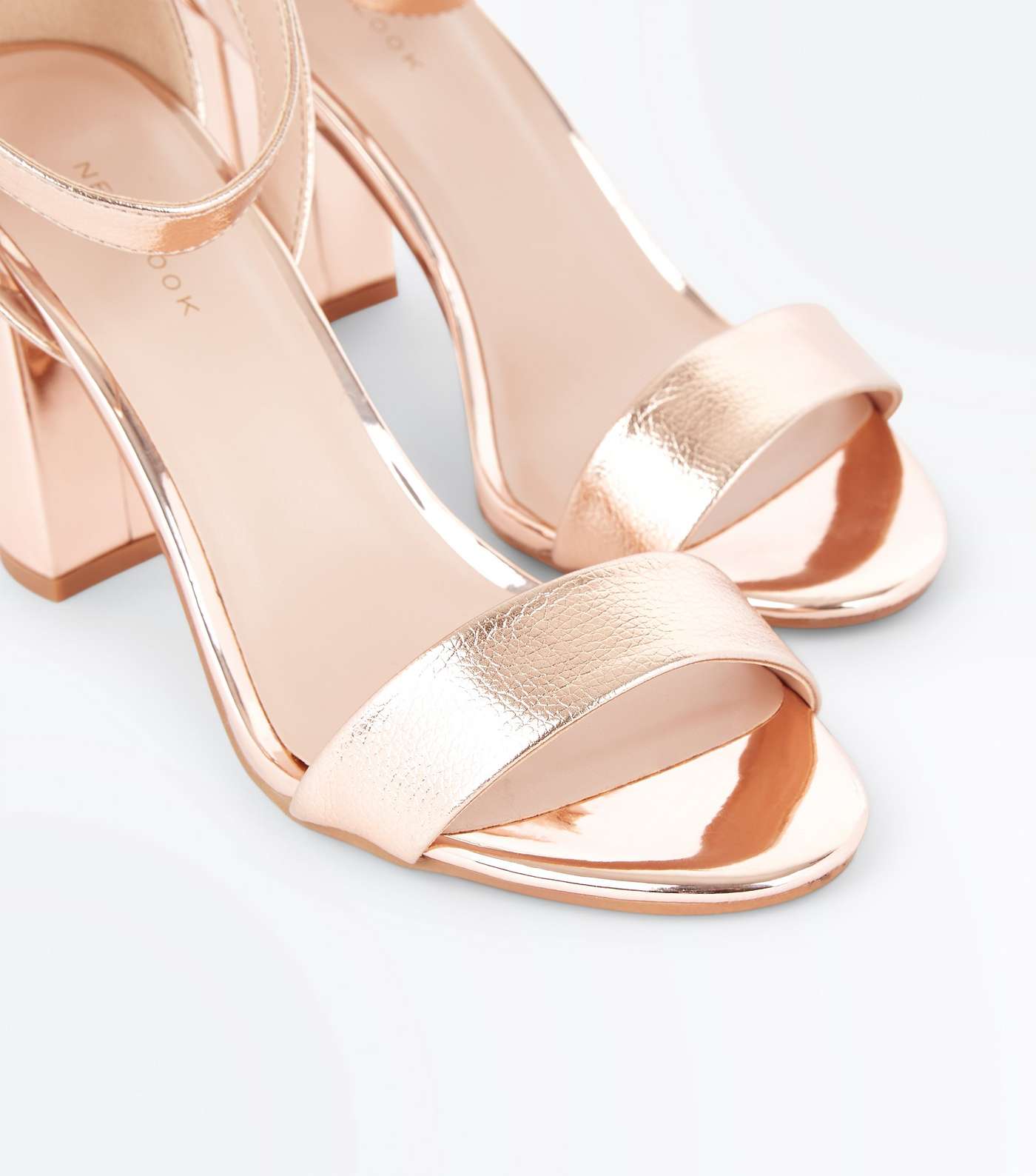 Rose Gold Metallic Block Heel Sandals Image 5