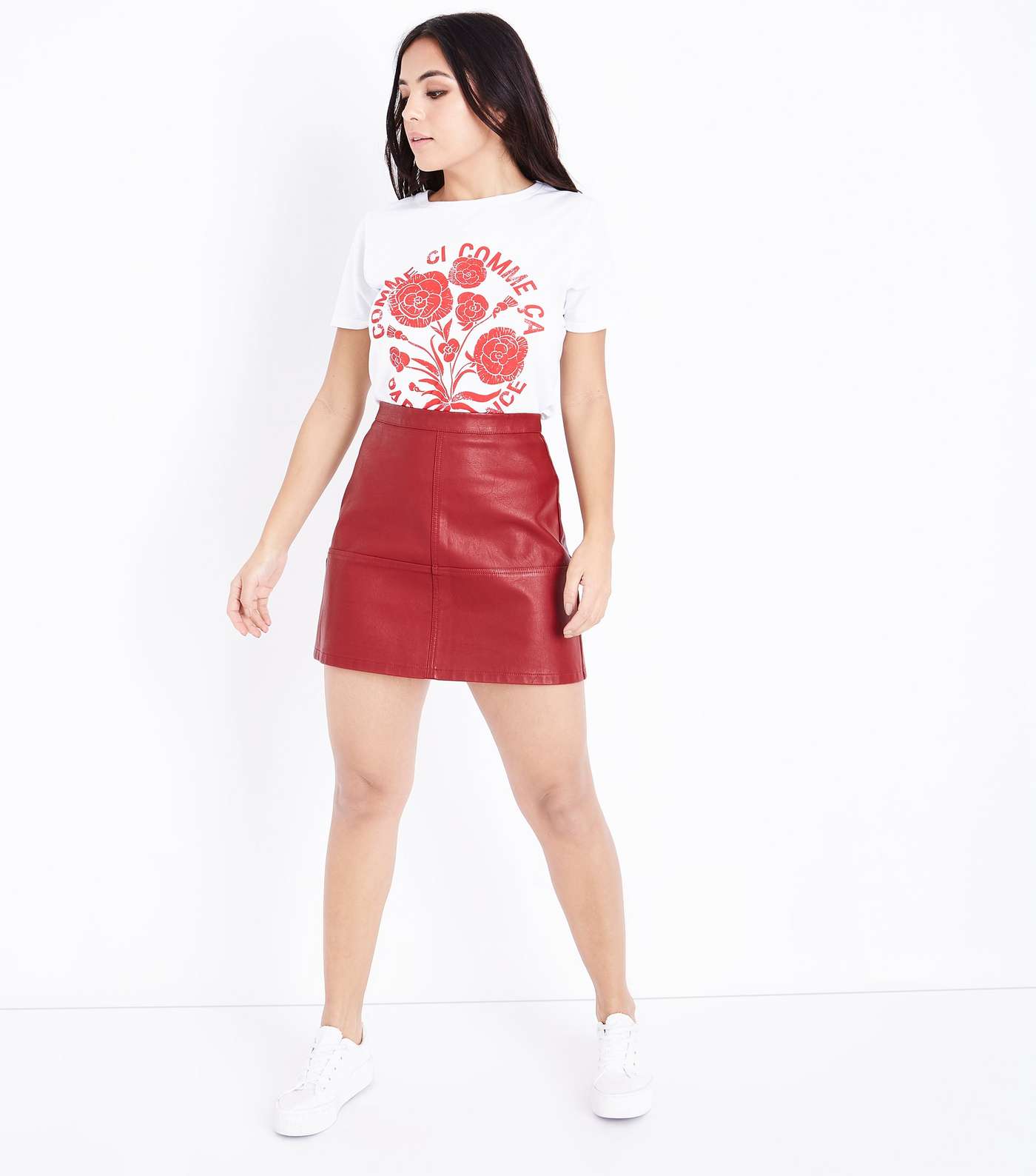 Petite Dark Red Leather-Look Mini Skirt Image 2