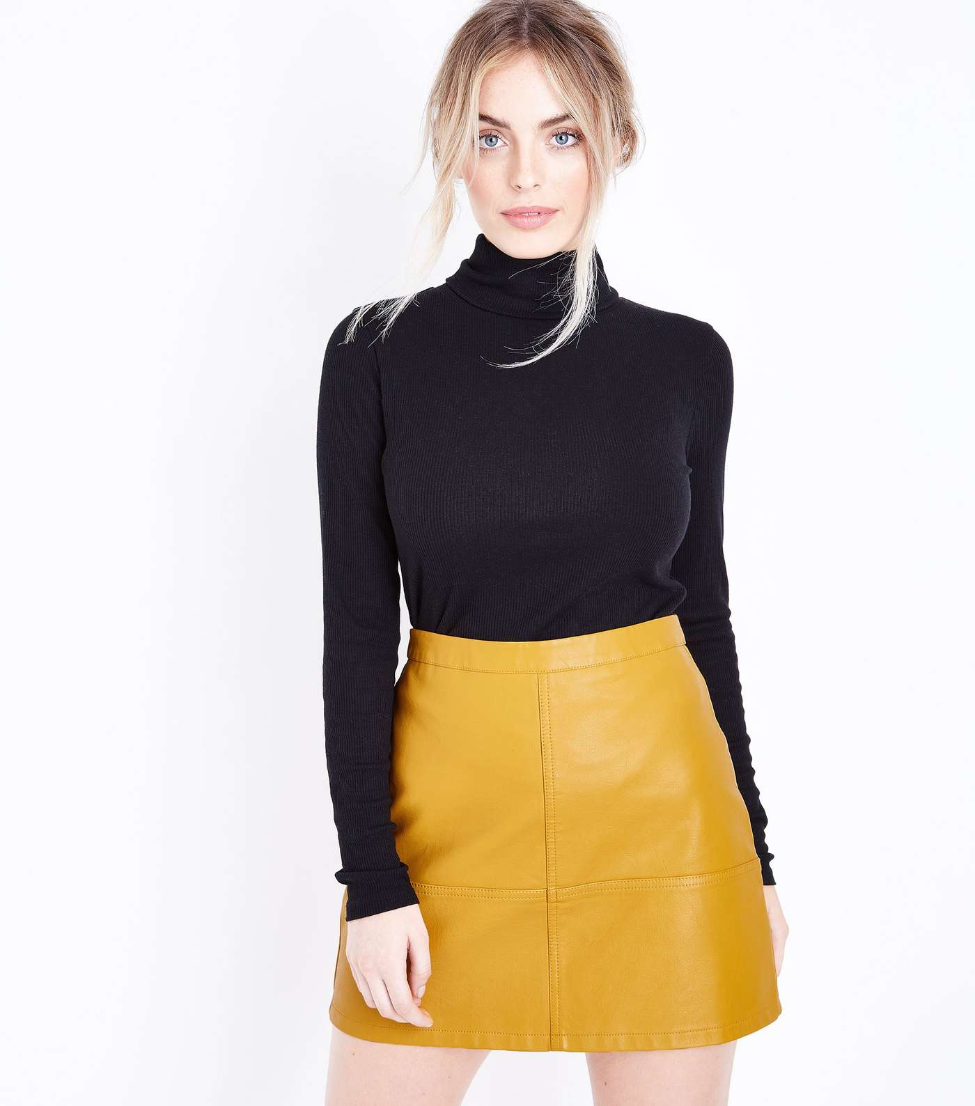 Petite Yellow Leather-Look Mini Skirt