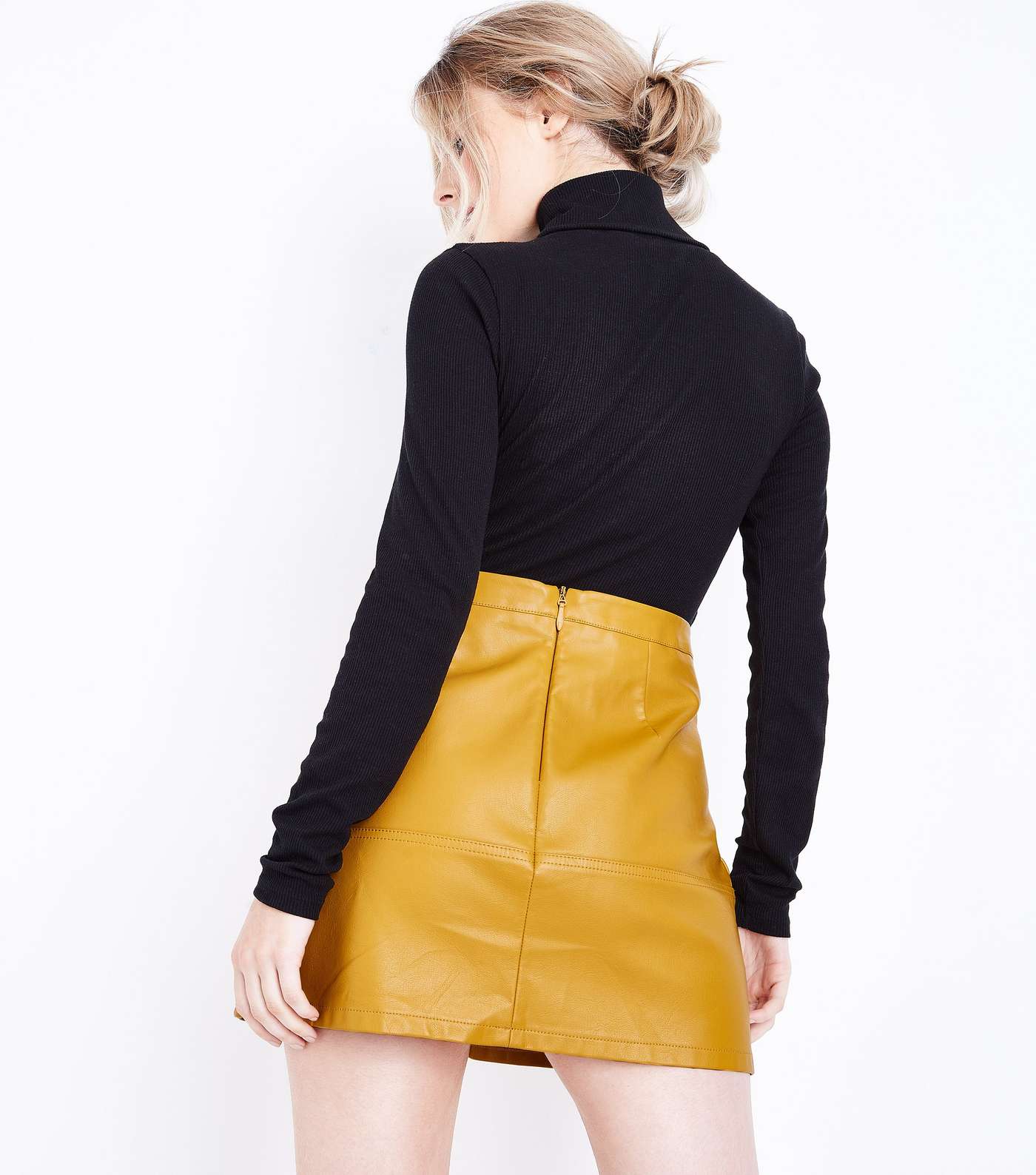 Petite Yellow Leather-Look Mini Skirt Image 3