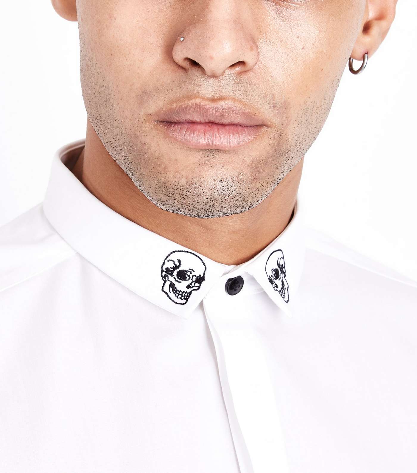 White Skull Embroidered Collar Shirt