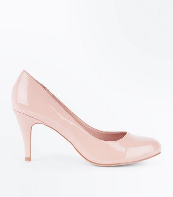 Wide Fit Nude Patent Round Toe Court Shoes New Look