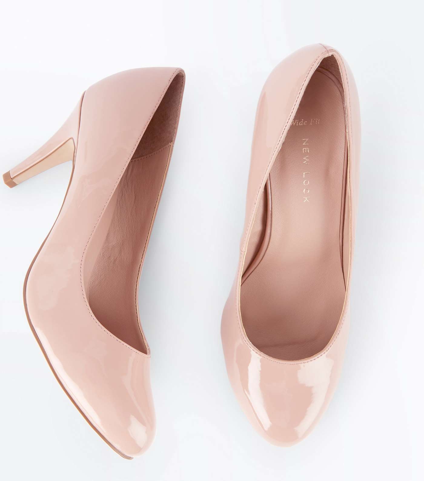 Wide Fit Nude Patent Round Toe Court Shoes Image 4