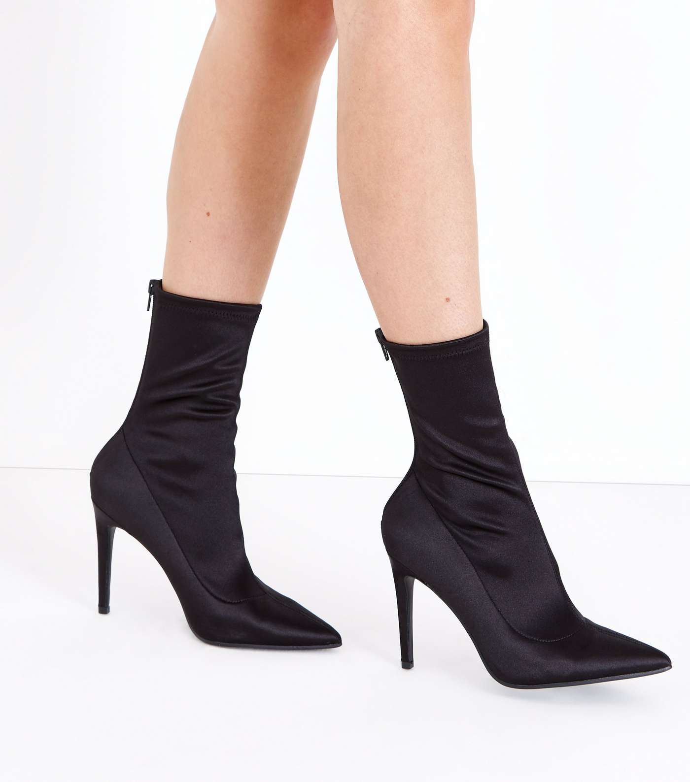 Black Satin Pointed Sock Boots Image 2