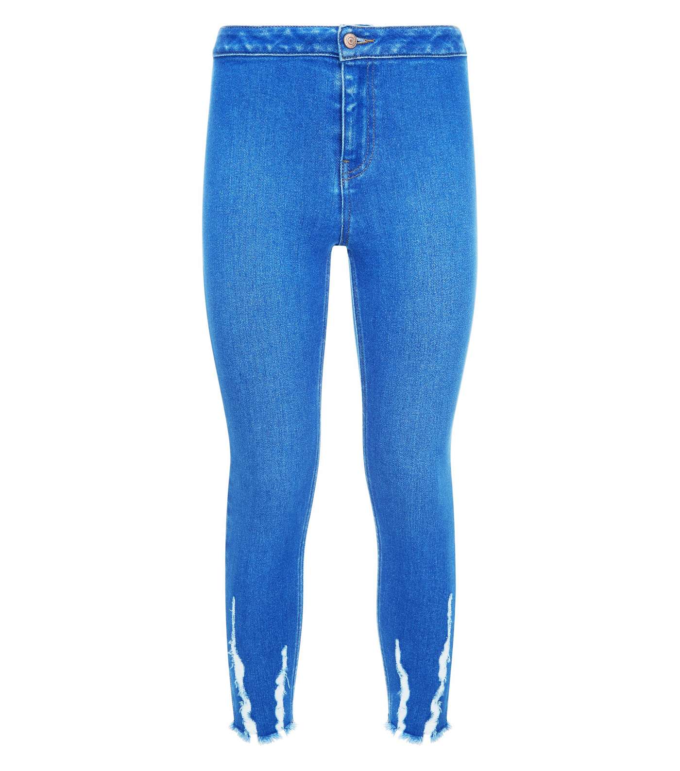 Petite Bright Blue Fray Hem High Waist Skinny Jeans Image 4