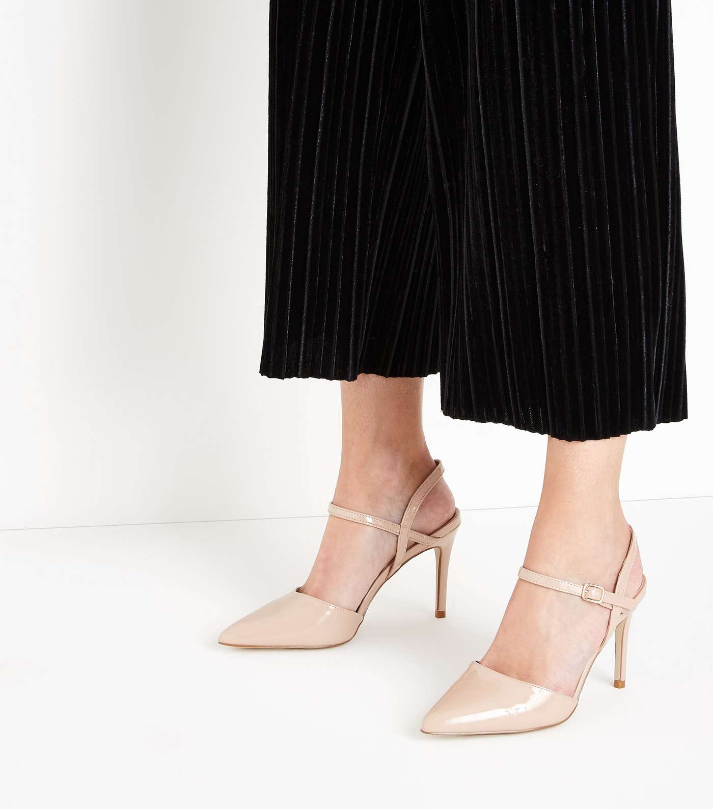 Nude Patent Ankle Strap Court Shoes Image 2