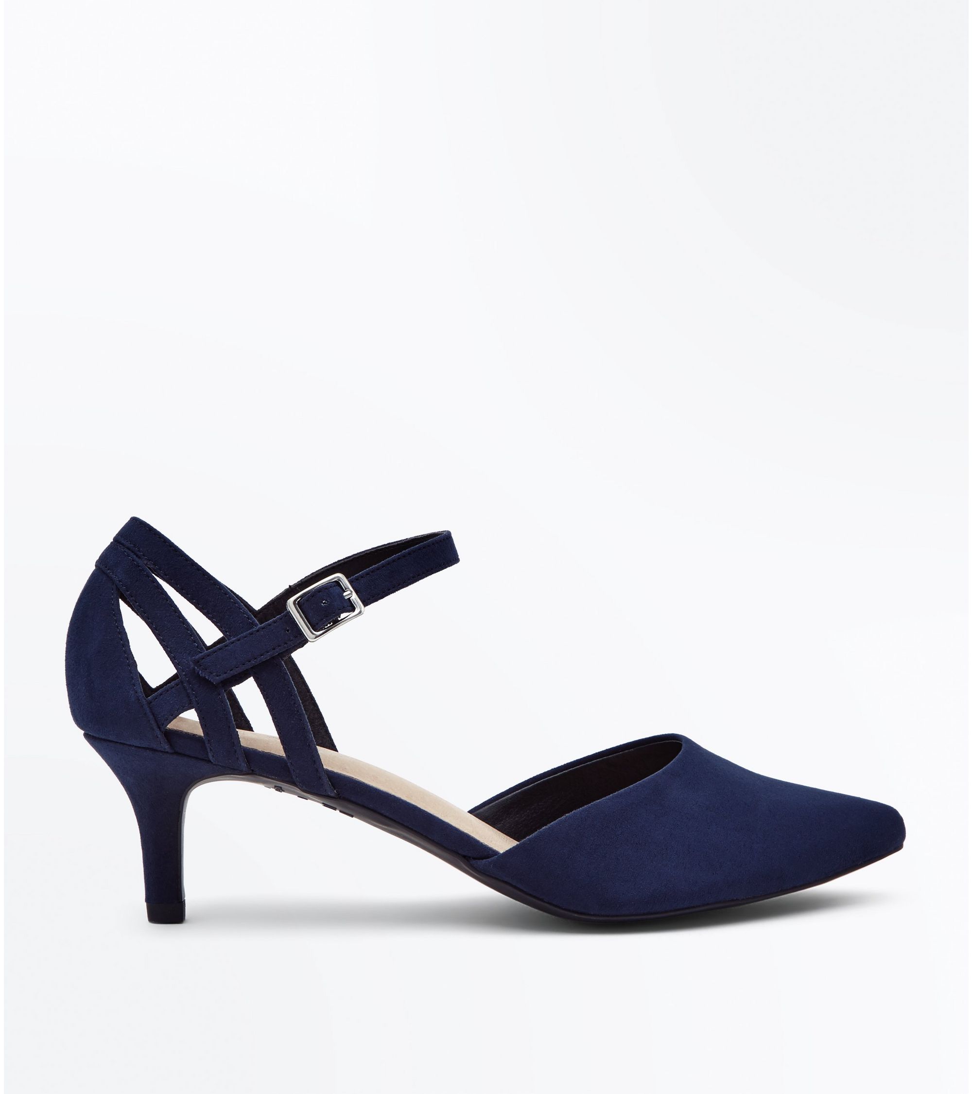 New Look Wide Fit Navy Comfort Flex Suedette Pointed Kitten Heels