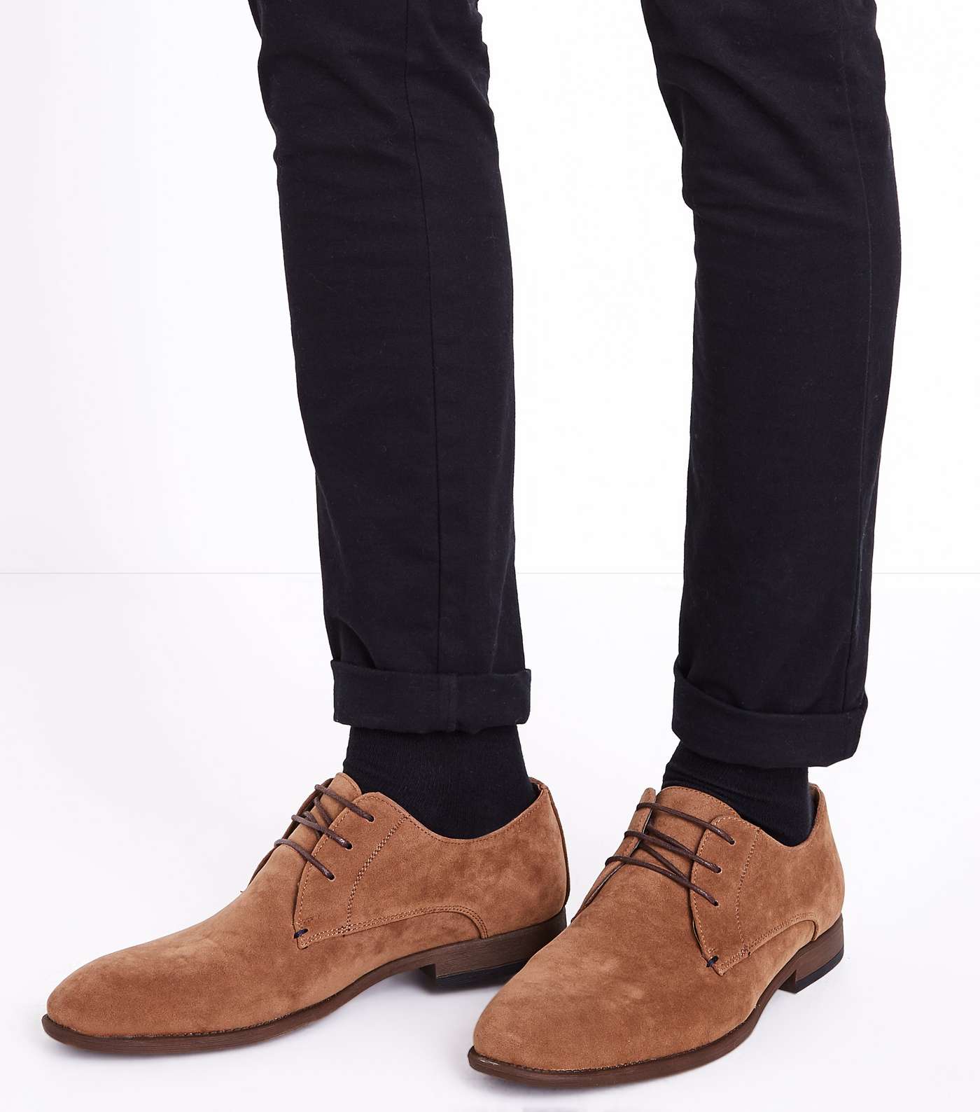 Brown Faux Suede Stitch Side Derby Shoes Image 2