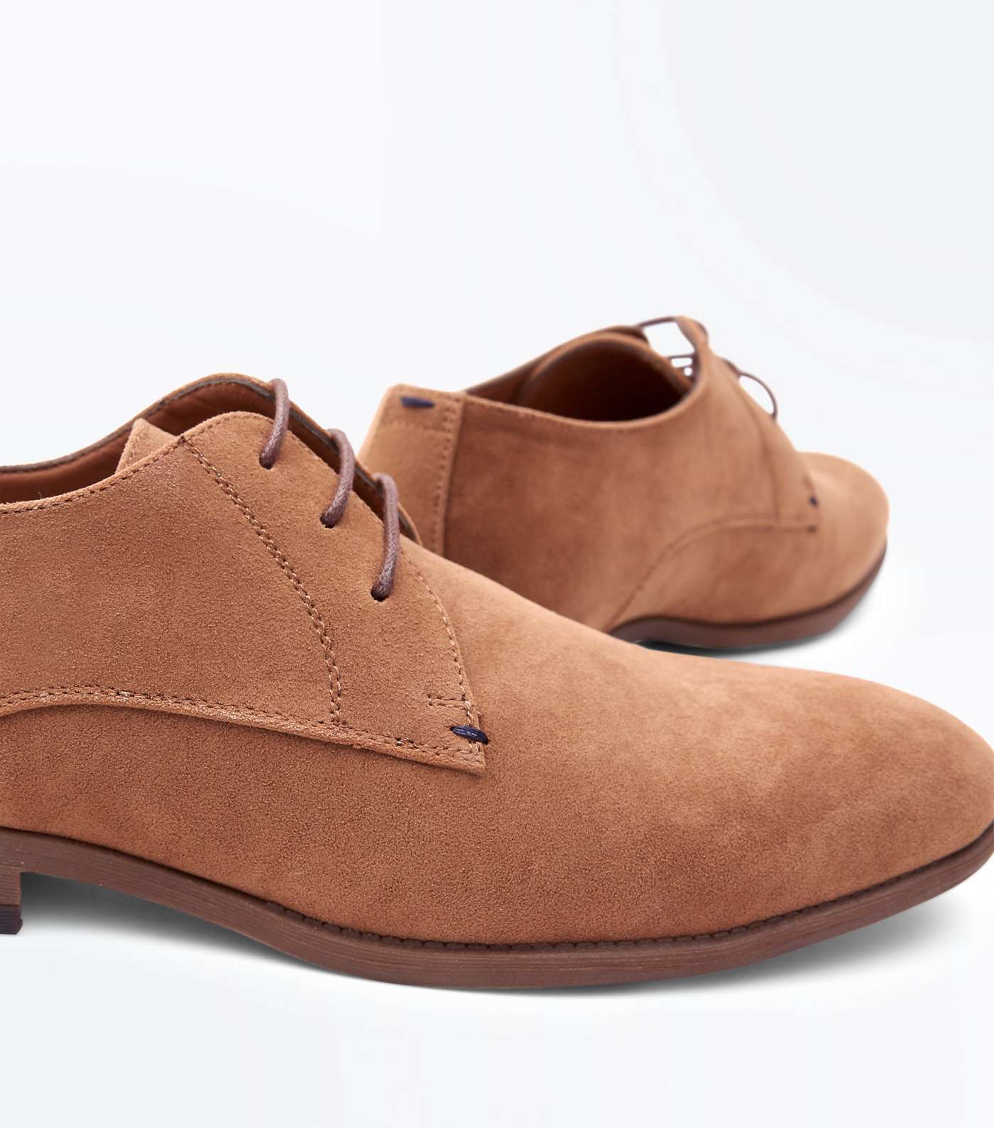 Brown Faux Suede Stitch Side Derby Shoes Image 4