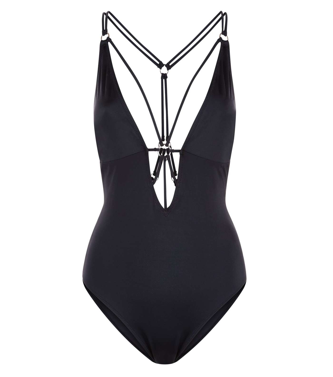 Black Ring Strappy Swimsuit  Image 3