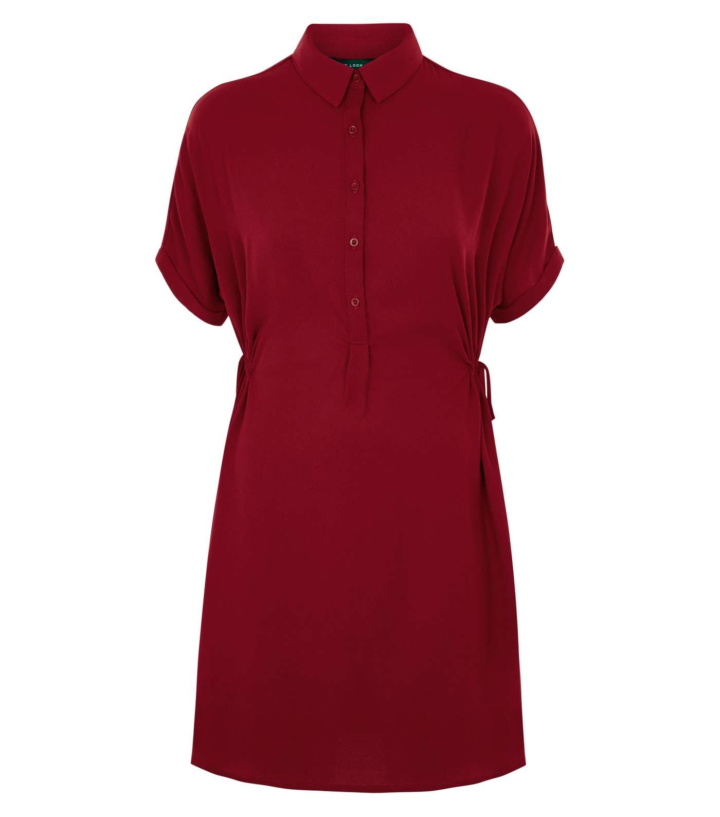 Burgundy Drawstring Side Shirt Dress Image 4
