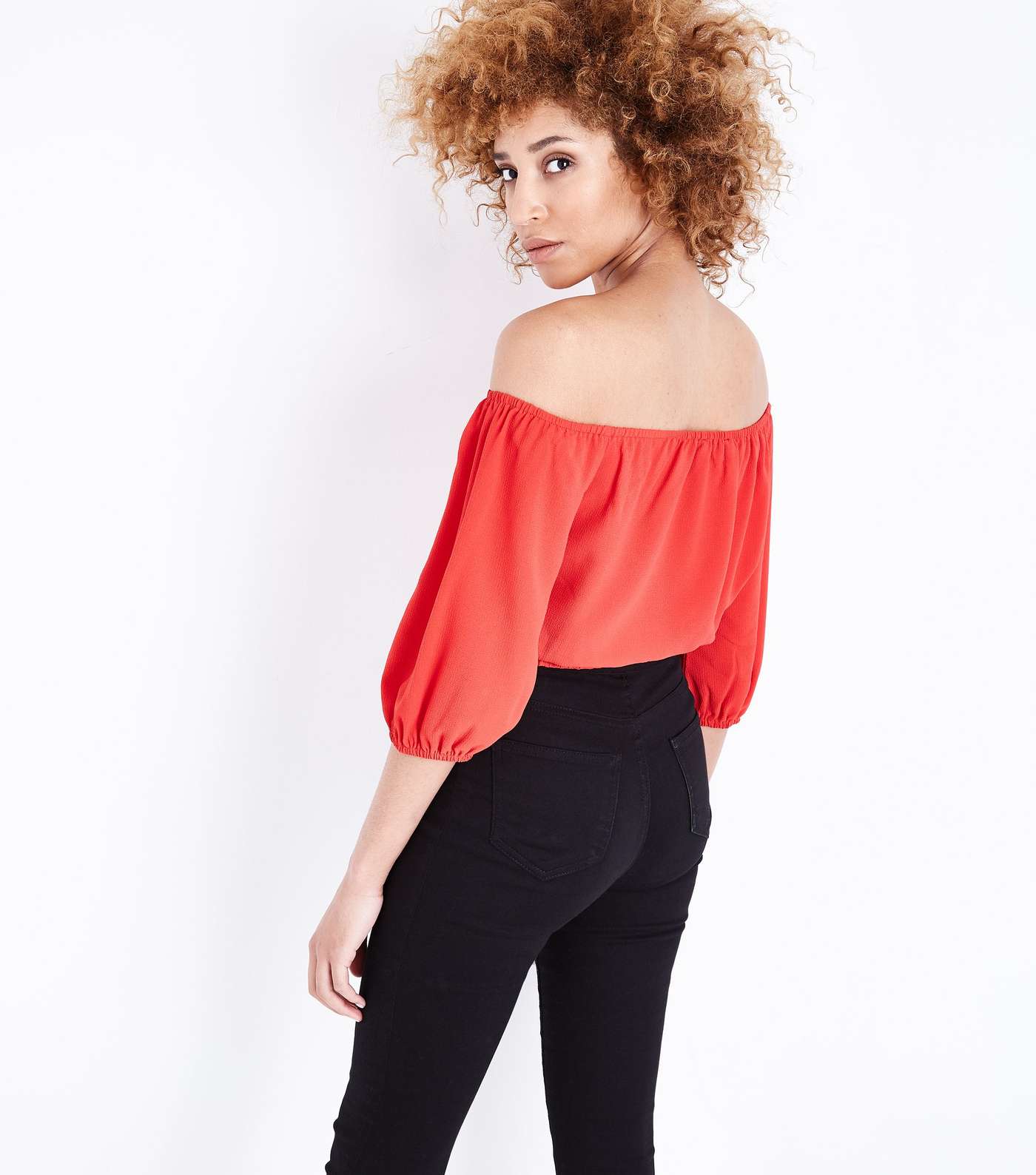 Cameo Rose Red Balloon Sleeve Crop Top Image 3