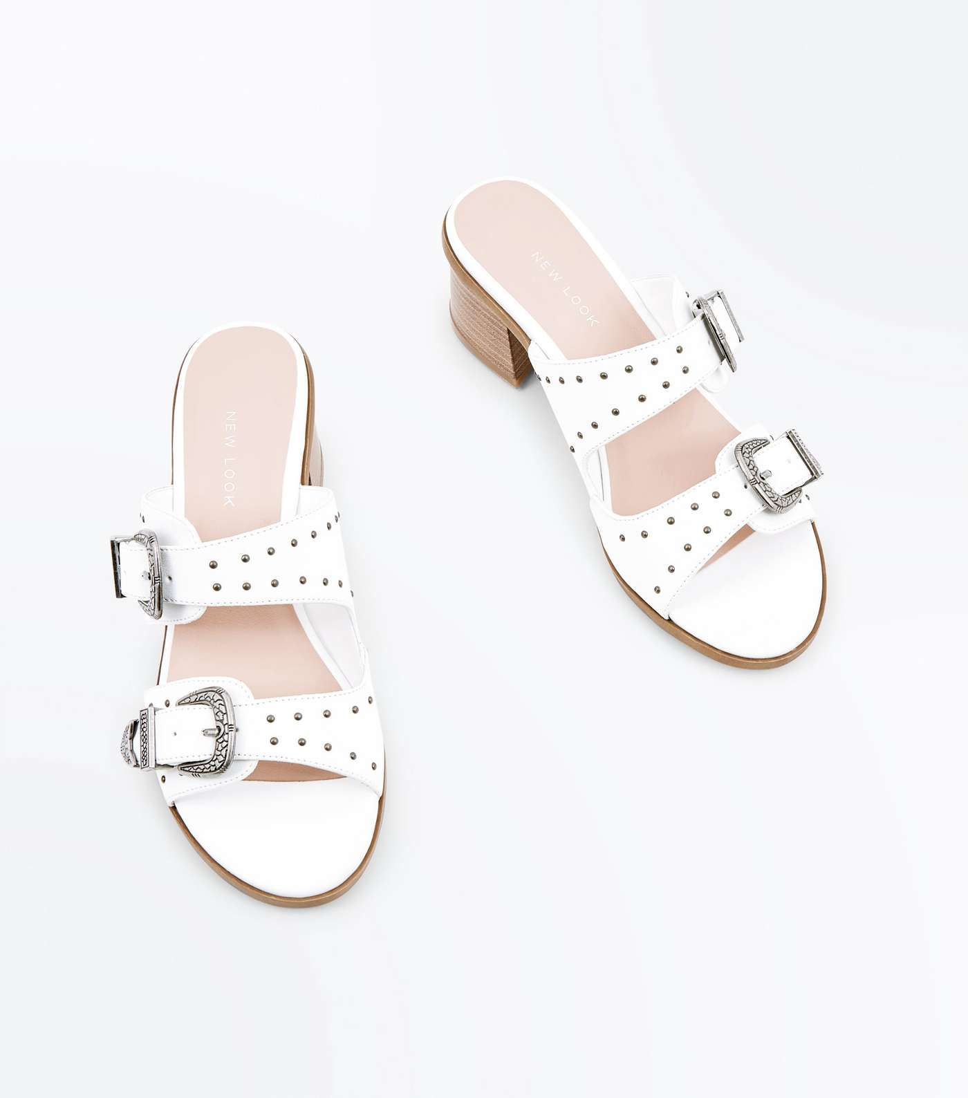 White Studded Western Buckle Mules Image 3