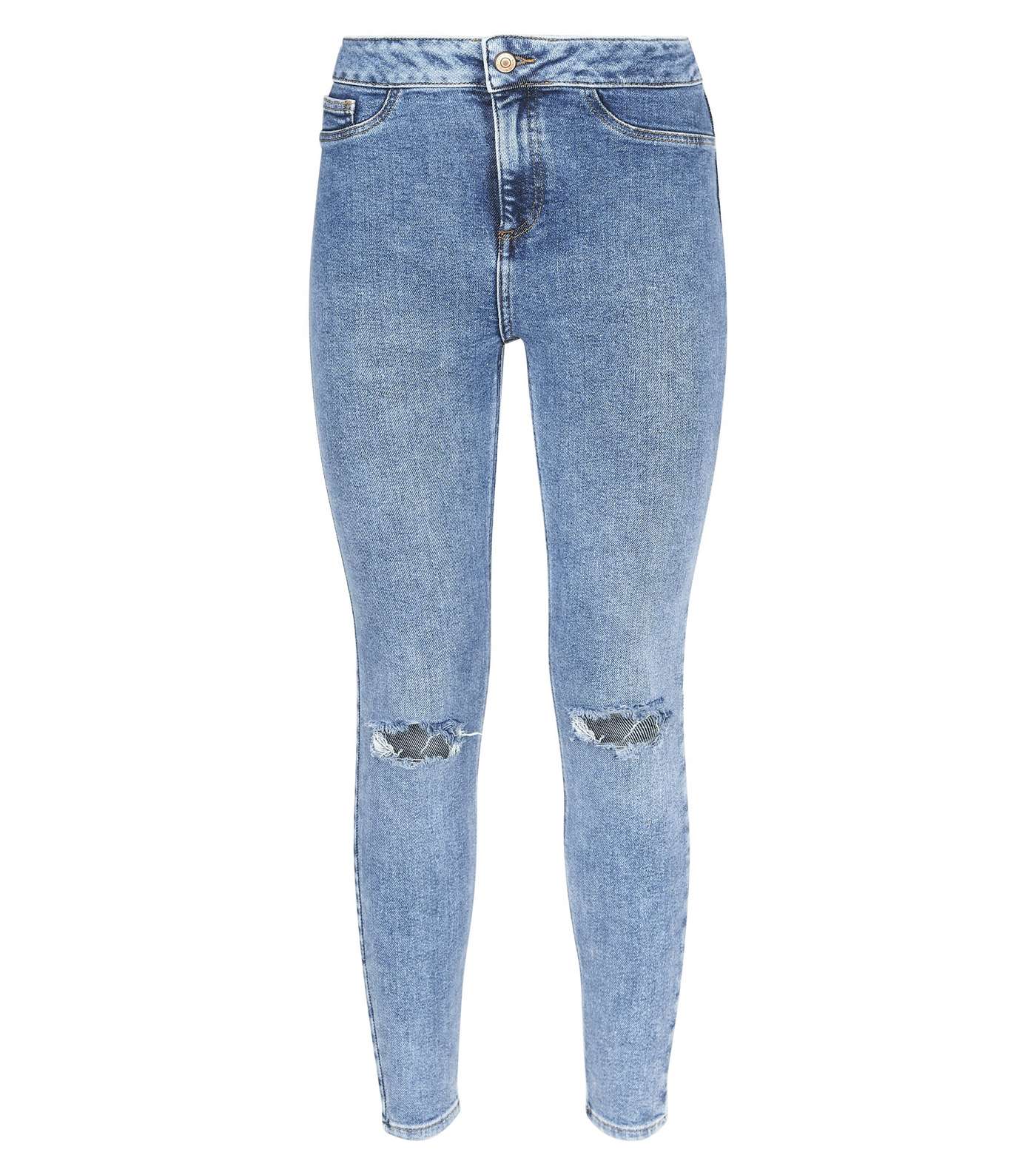 Blue Mid Wash Ripped High Waist Skinny Hallie Jeans Image 4