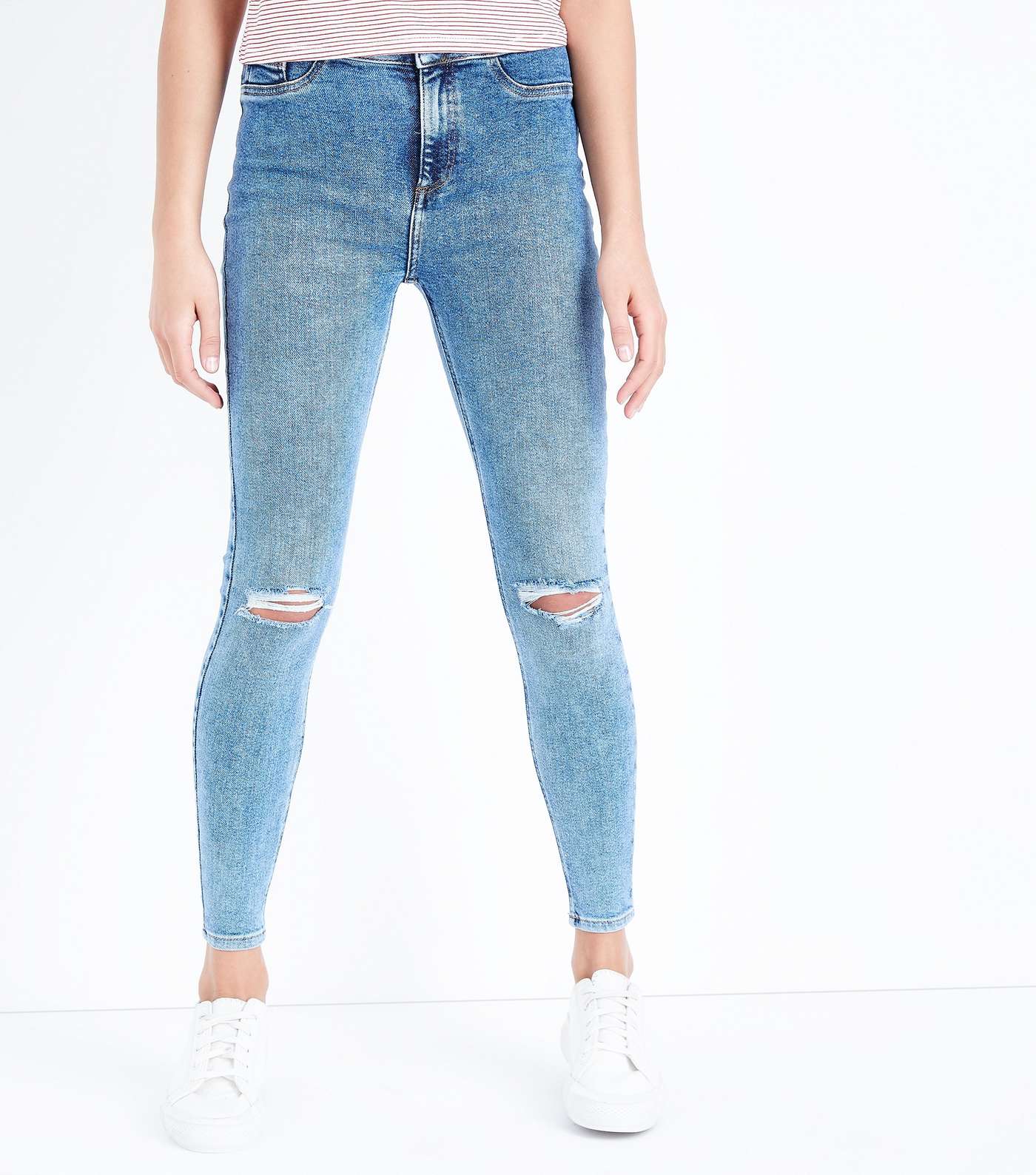 Blue Mid Wash Ripped High Waist Skinny Hallie Jeans Image 2