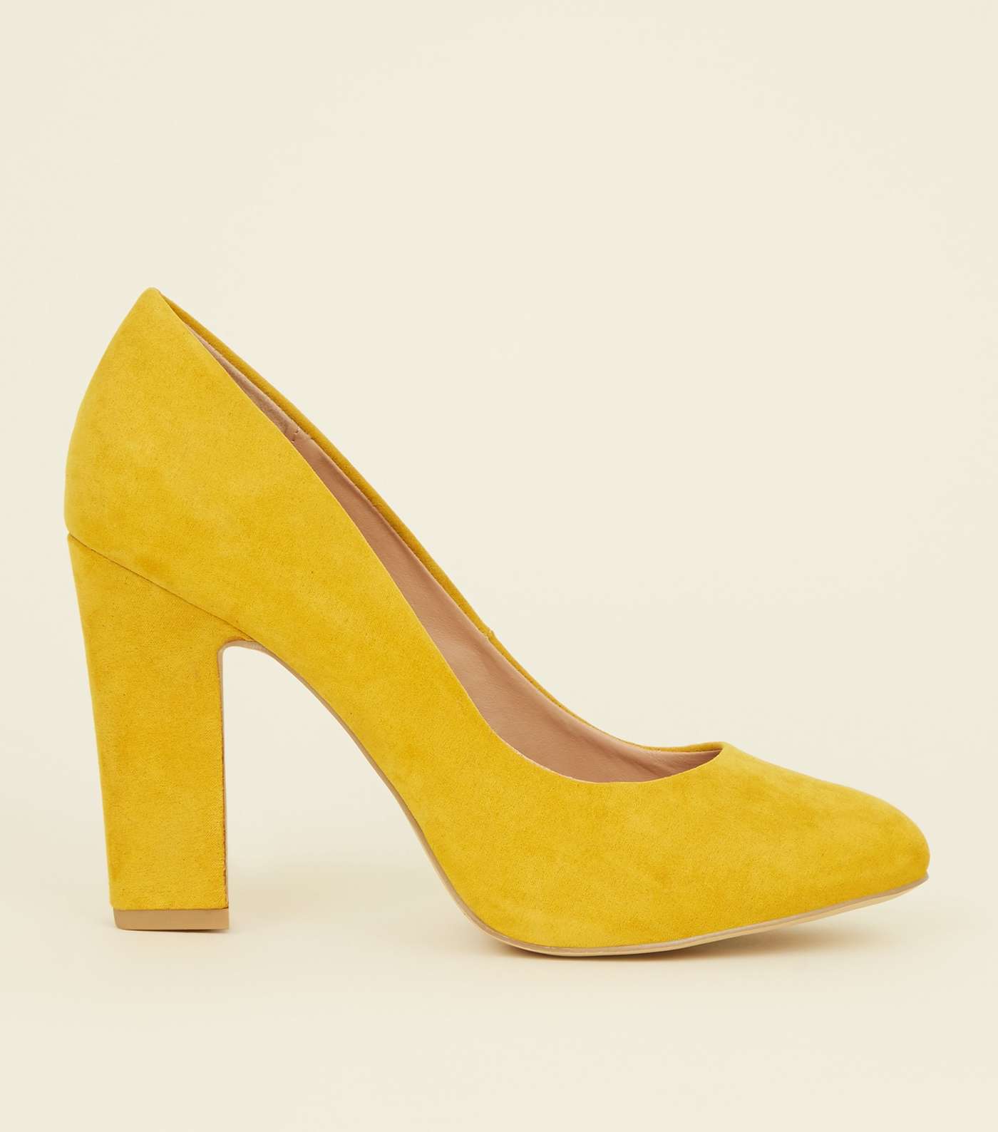 Wide Fit Yellow Suedette Block Heel Courts