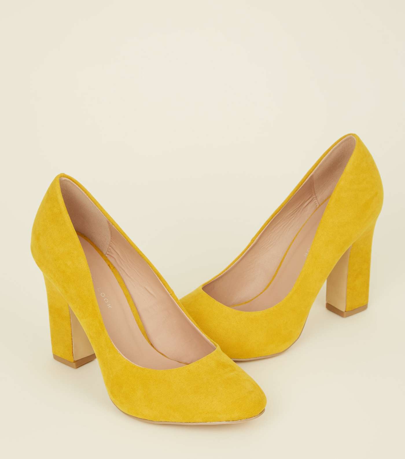 Wide Fit Yellow Suedette Block Heel Courts Image 3