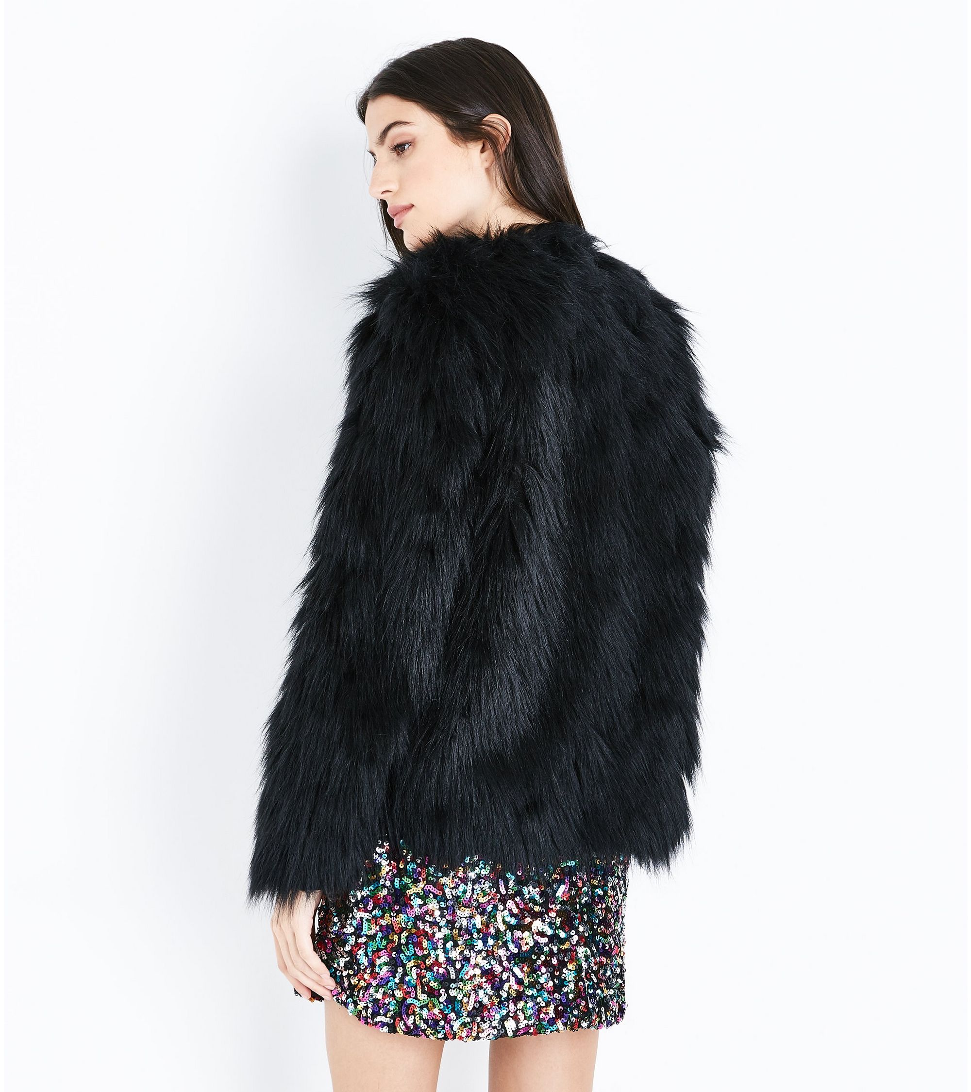 New Look Black Collarless Fluffy Faux Fur Jacket At 44 99 Love New Look Black Collarless Fluffy Faux Fur Jacket 3