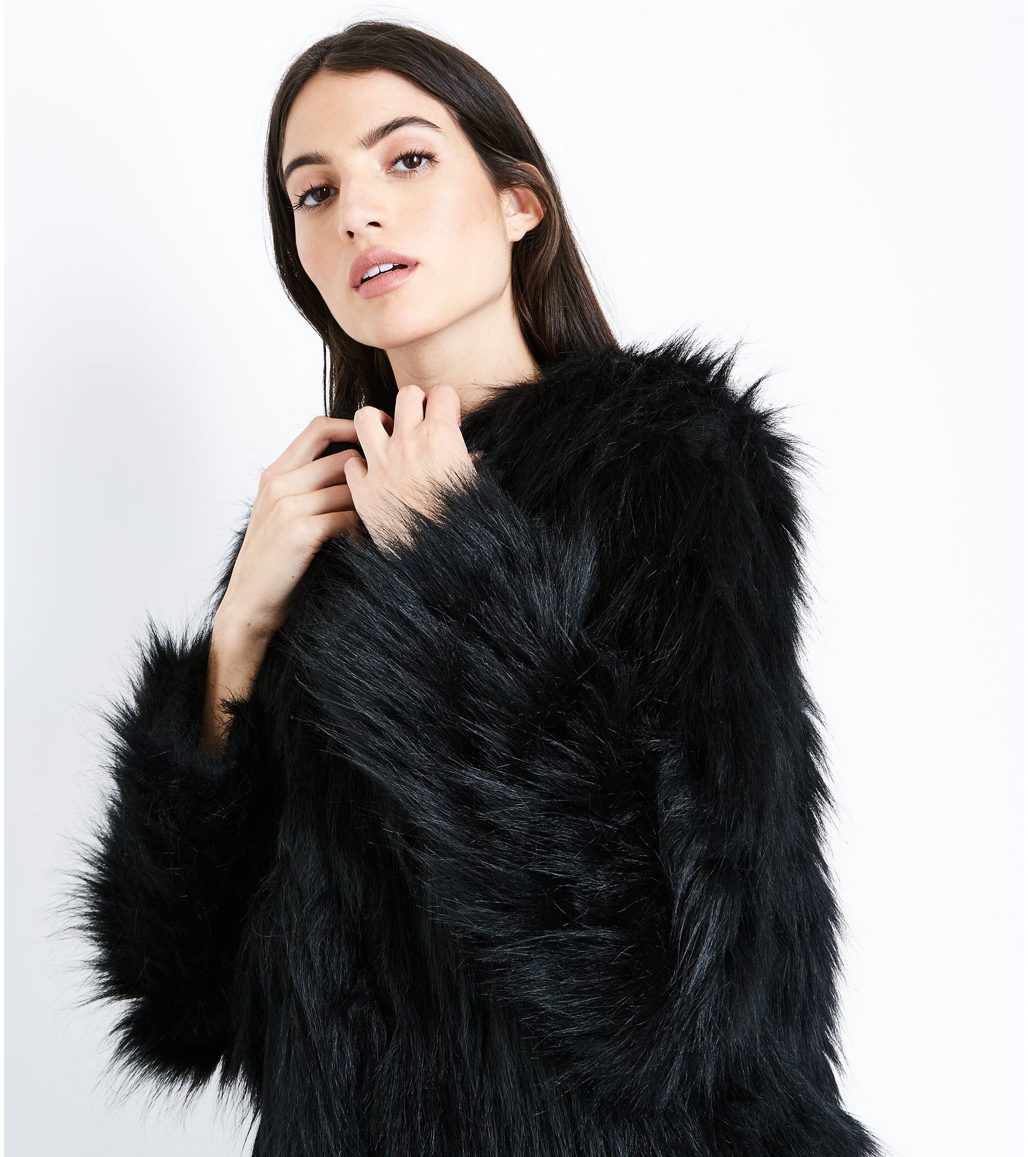 New Look Black Collarless Fluffy Faux Fur Jacket At 44 99 Love New Look Black Collarless Fluffy Faux Fur Jacket 5