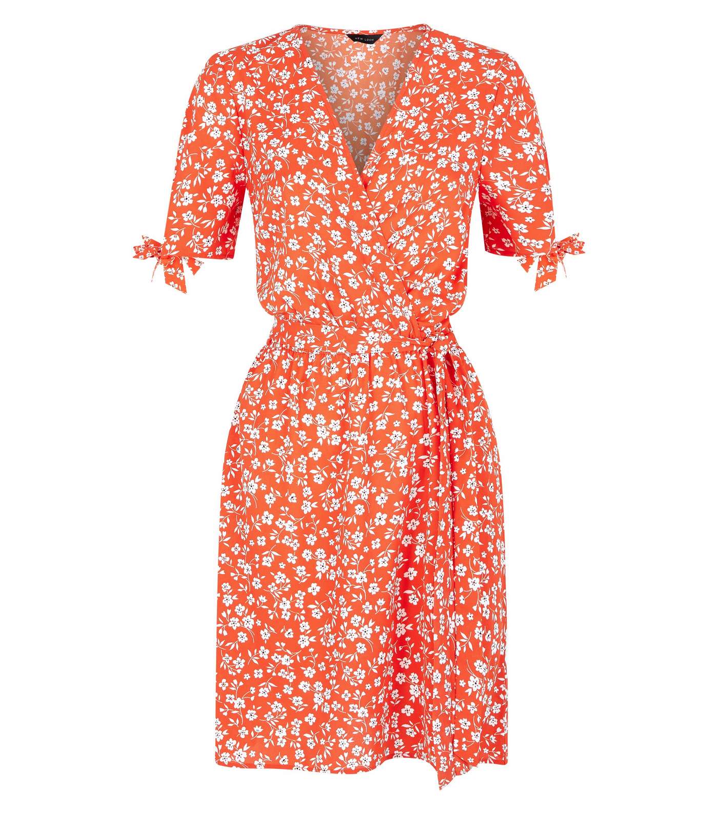 Red Ditsy Floral Print Wrap Dress Image 4