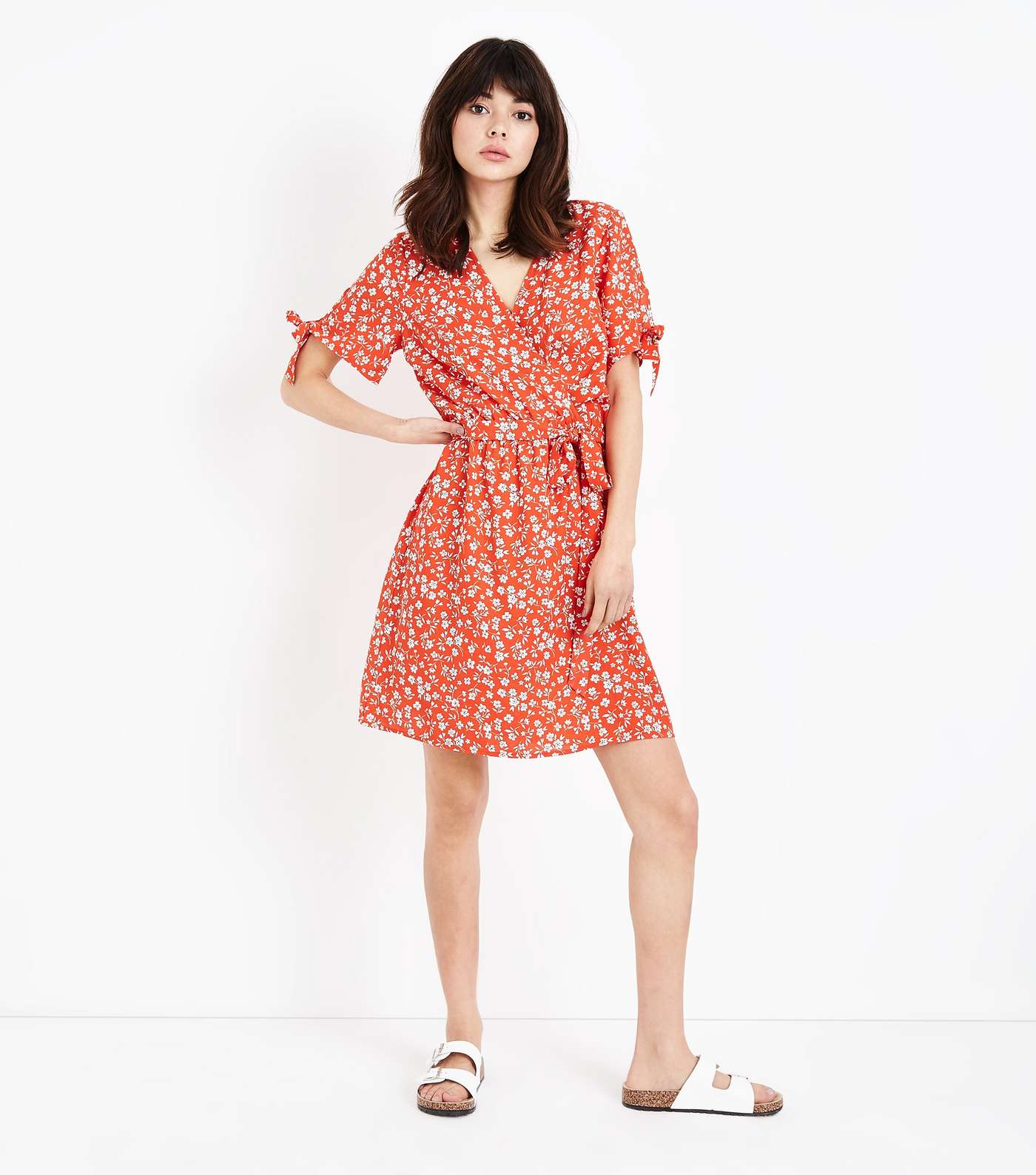 Red Ditsy Floral Print Wrap Dress Image 2