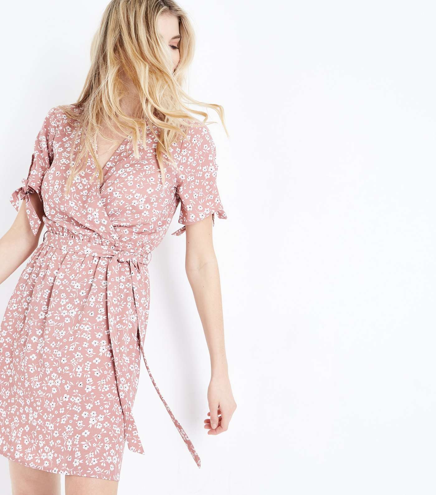 Pink Ditsy Floral Wrap Dress Image 6