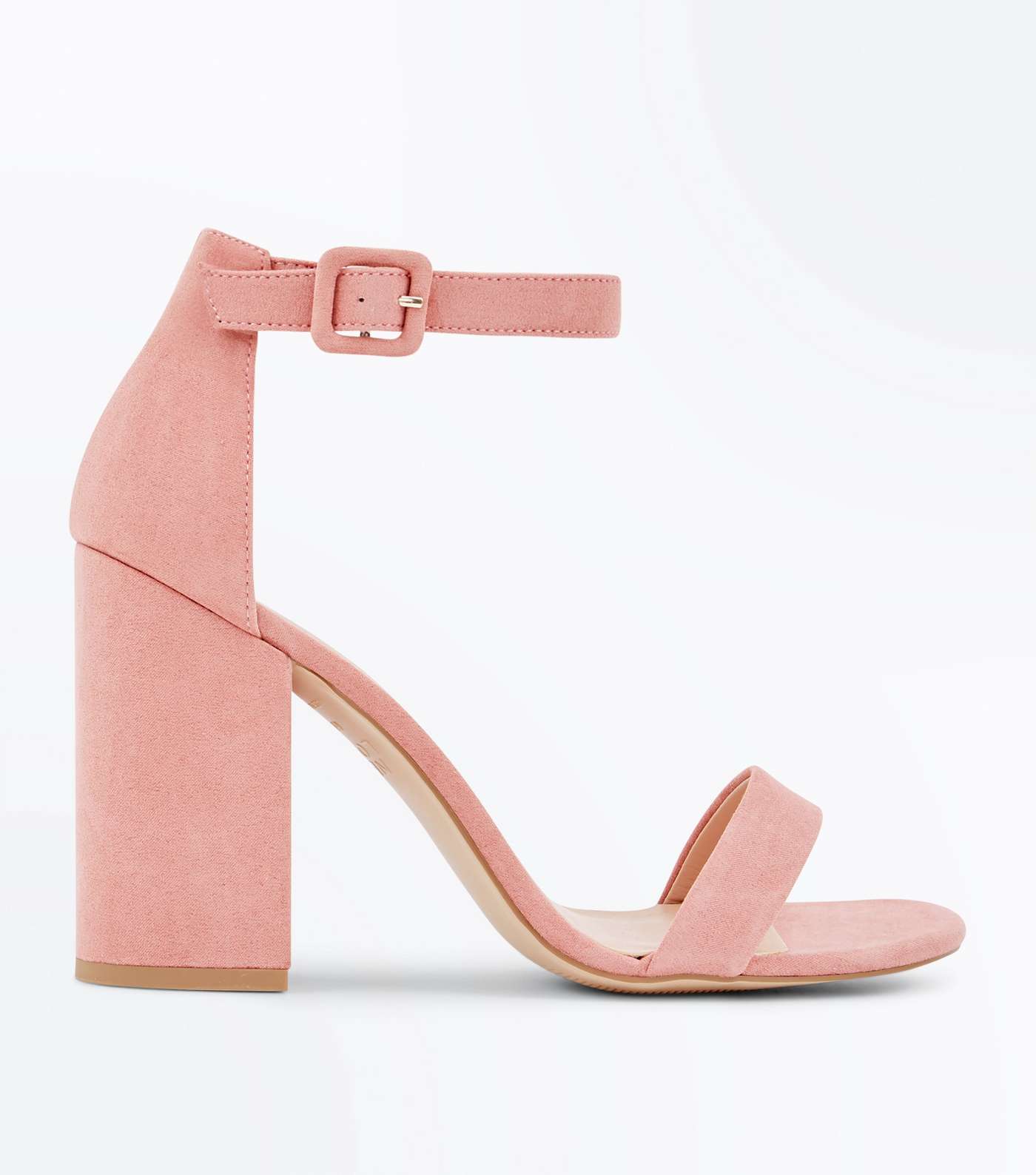 Pink Suedette Ankle Strap Block Heels