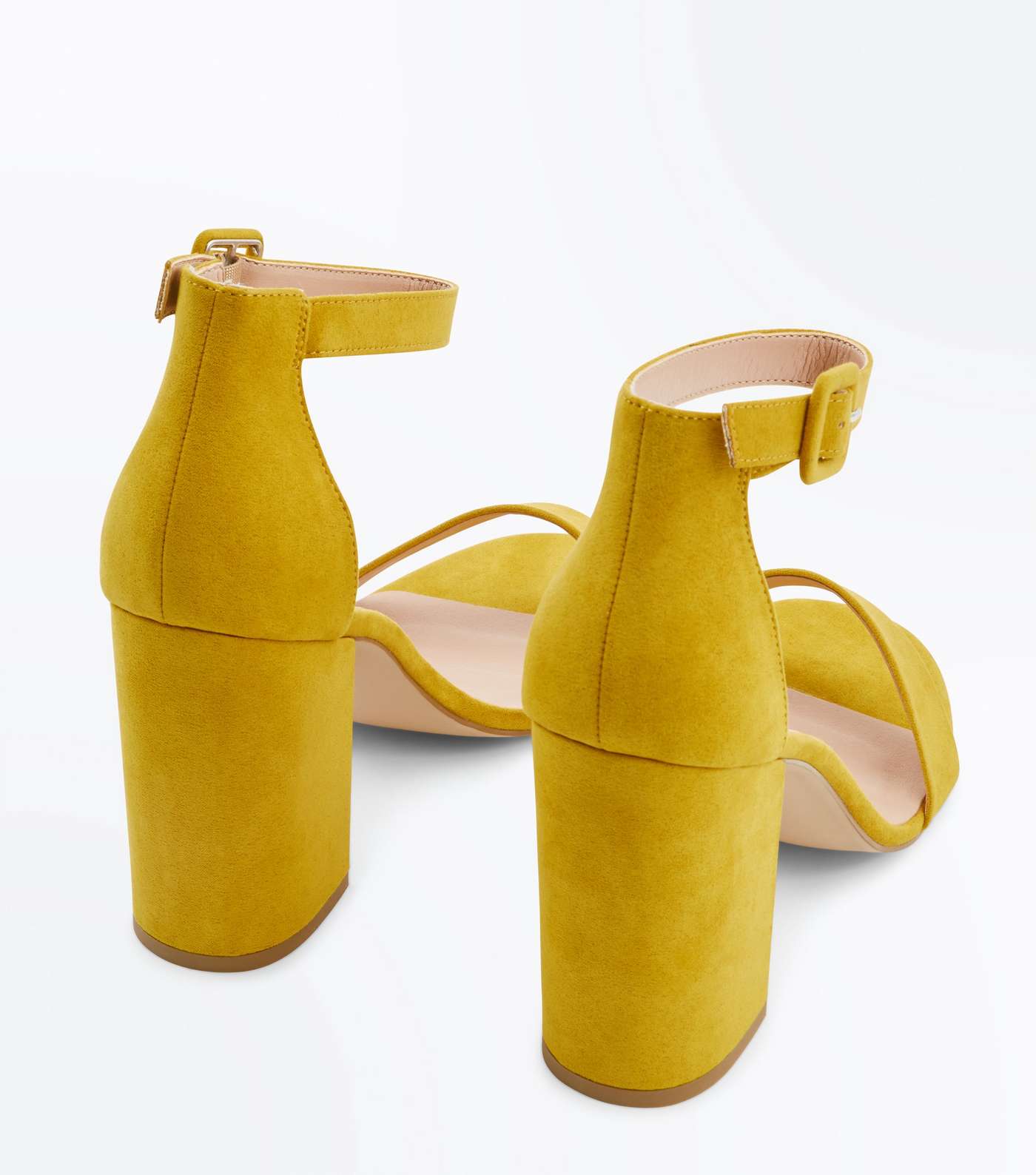 Mustard Suedette Ankle Strap Block Heels Image 4
