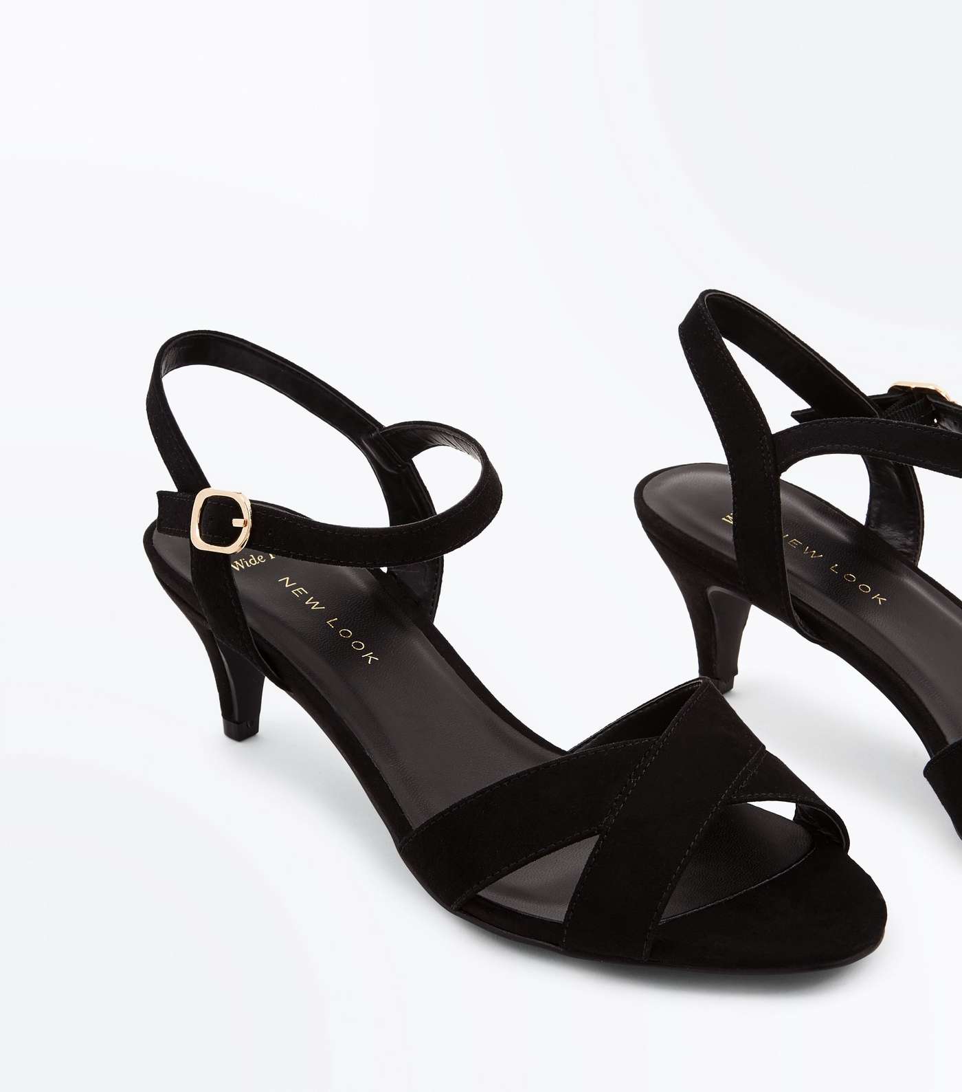 Wide Fit Black Suedette Kitten Heel Sandals Image 3