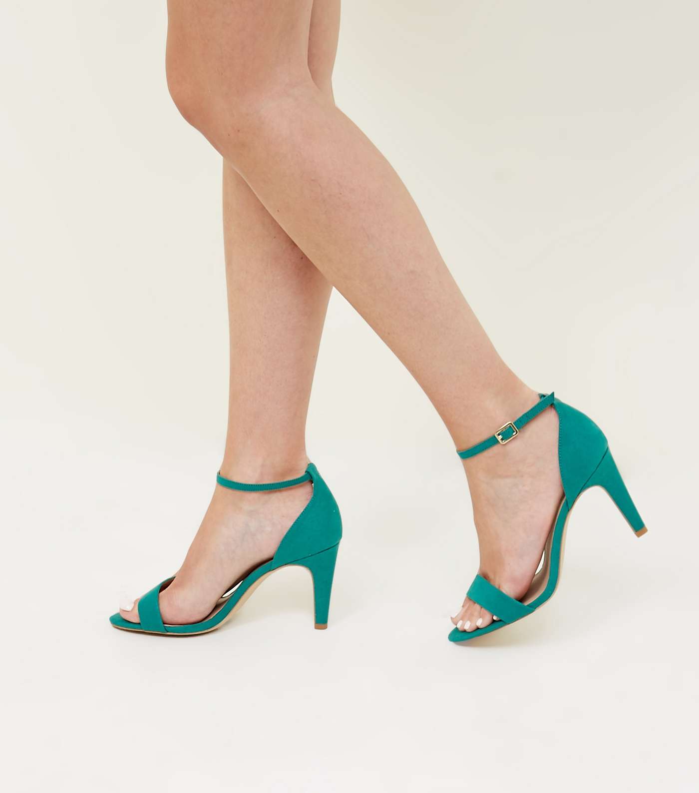Wide Fit Green Suedette Ankle Strap Heels Image 2
