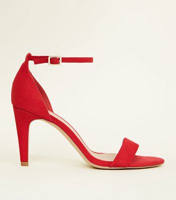 Wide Shoes | Wide Fit Footwear | New Look Wide Fit Red Suedette Ankle Strap Heels