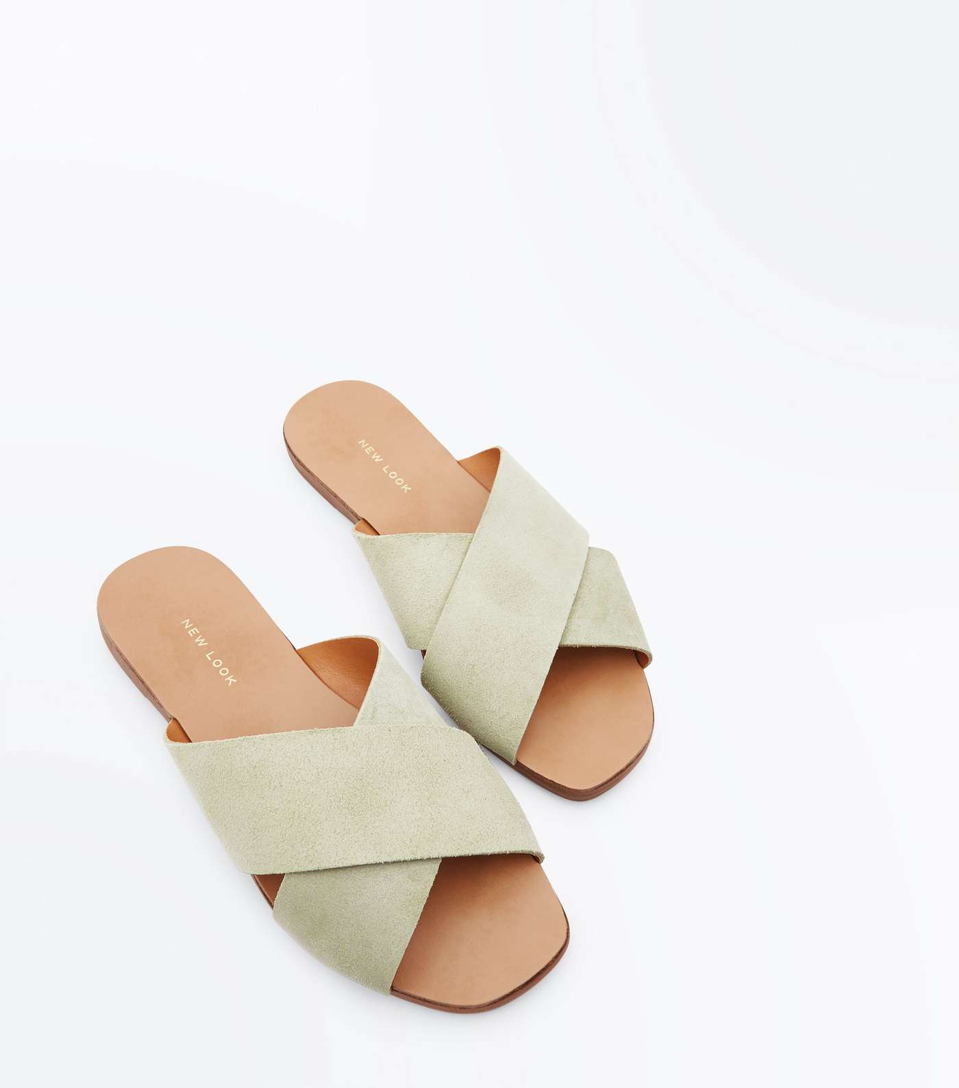 Wide Fit Mint Green Suede Cross Strap Sliders Image 3