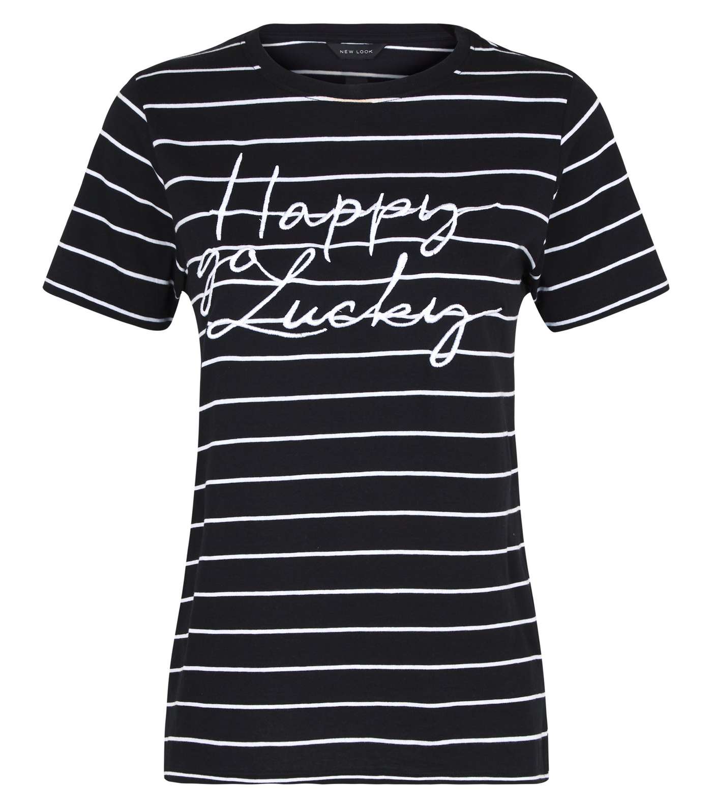 Black Stripe Happy Go Lucky Slogan T-Shirt Image 4