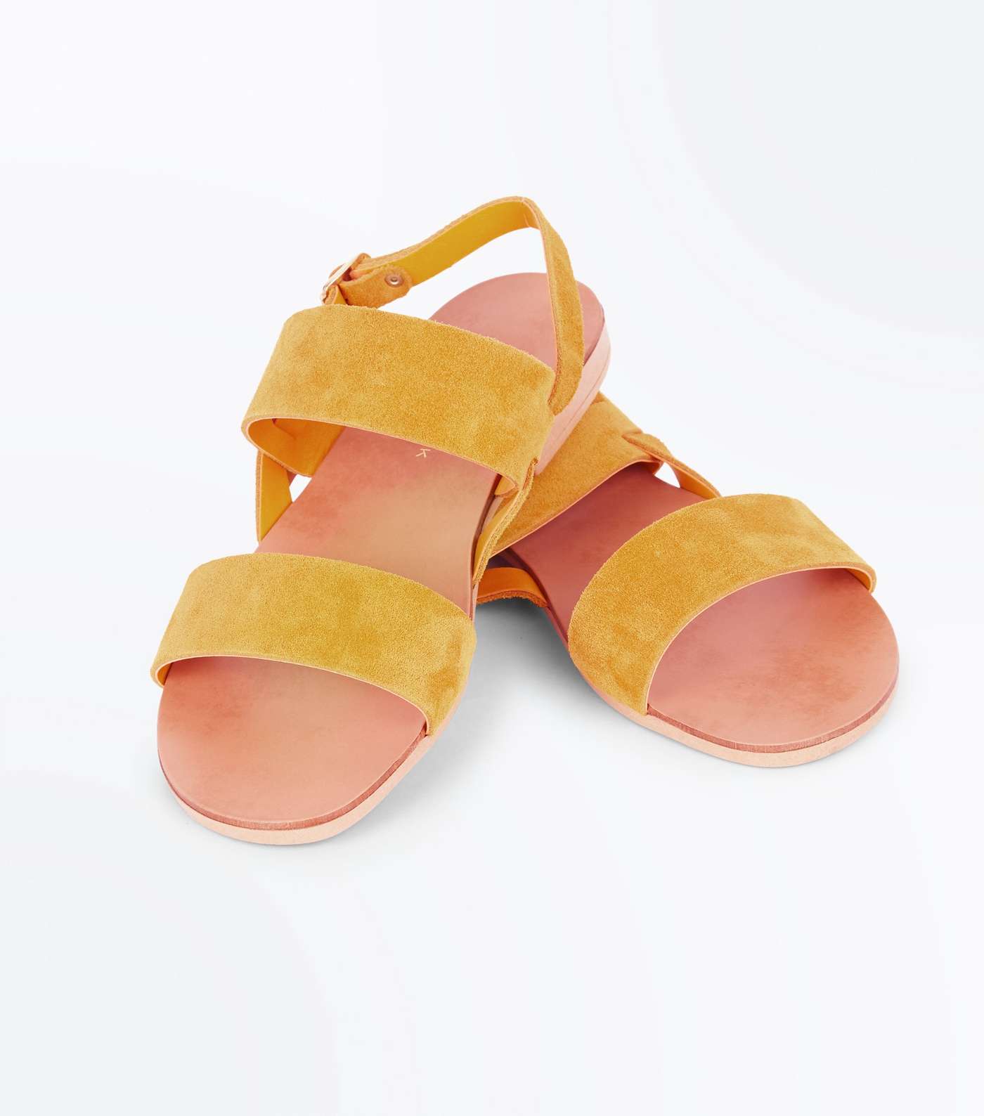 Wide Fit Mustard Suede Double Strap Sandals Image 4