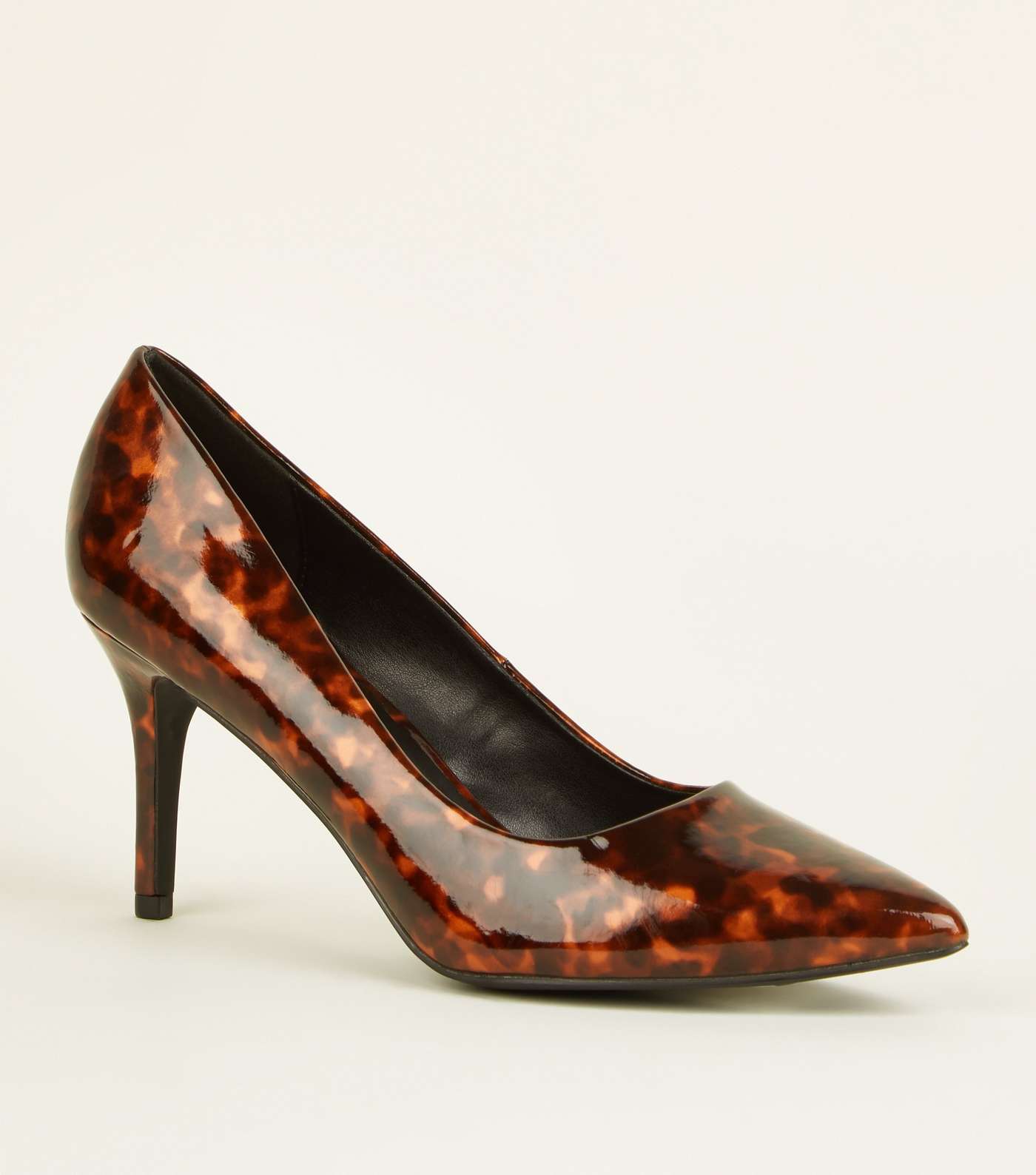 Brown Tortoiseshell Print Patent Pointed Court Shoes