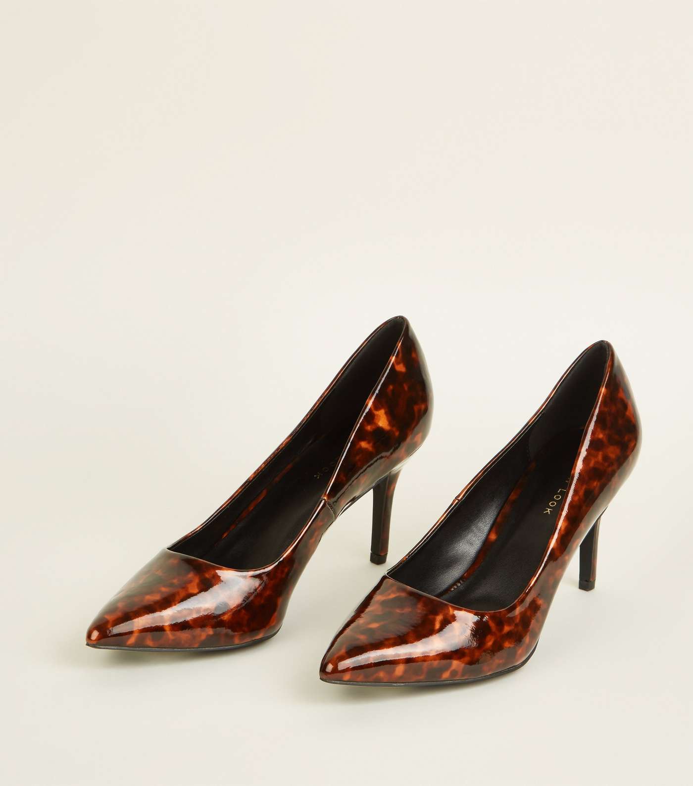 Brown Tortoiseshell Print Patent Pointed Court Shoes Image 3