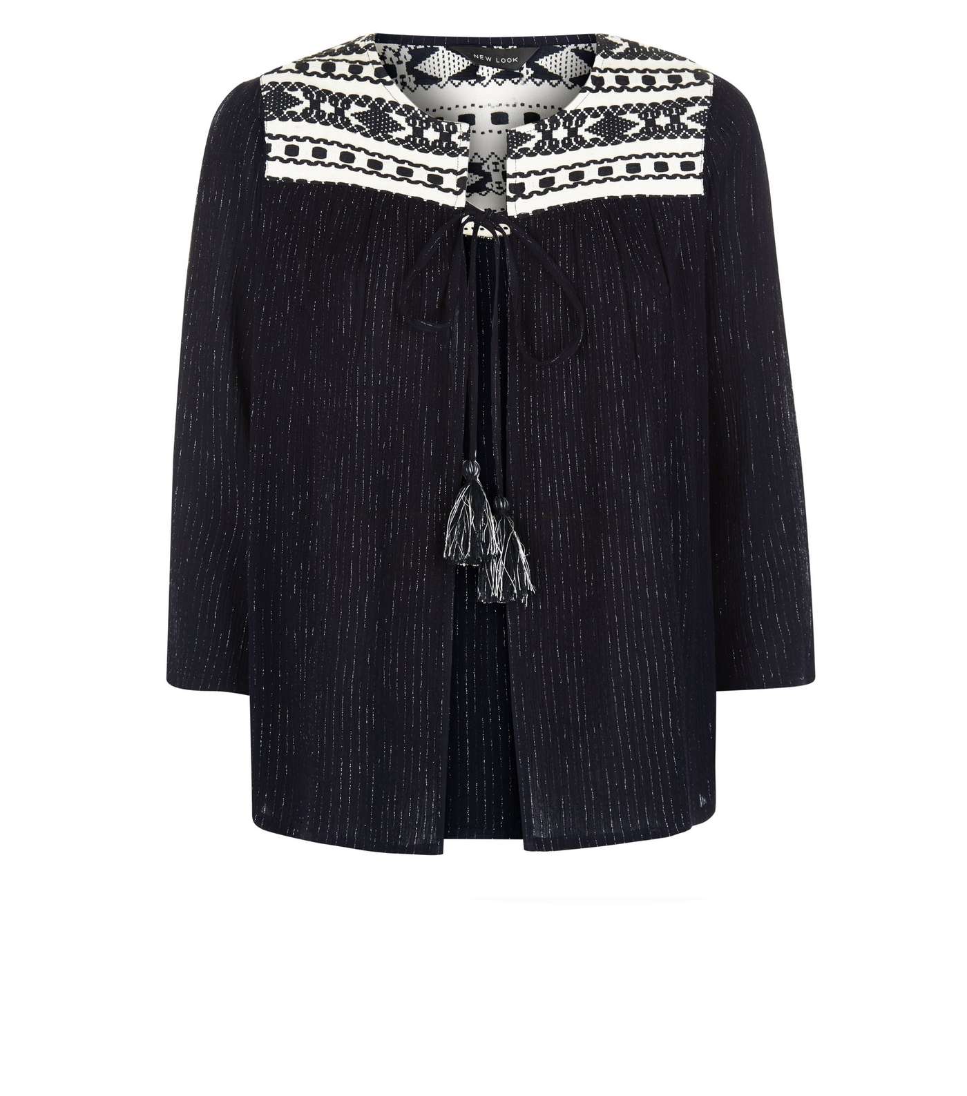 Black Glitter Embroidered Tassel Tie Cover Up Image 4